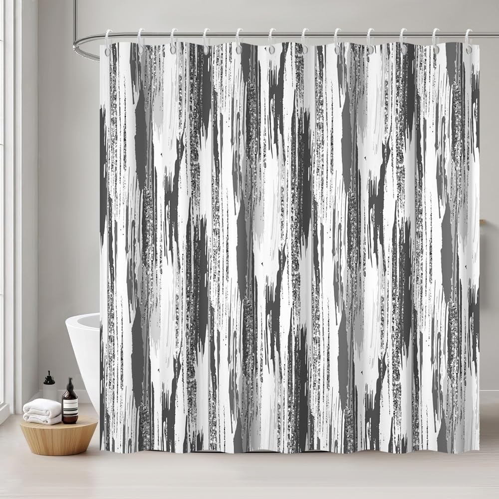 Rideau de douche en tissu haut de gamme gris dégradé 180x200 avec 12 crochets