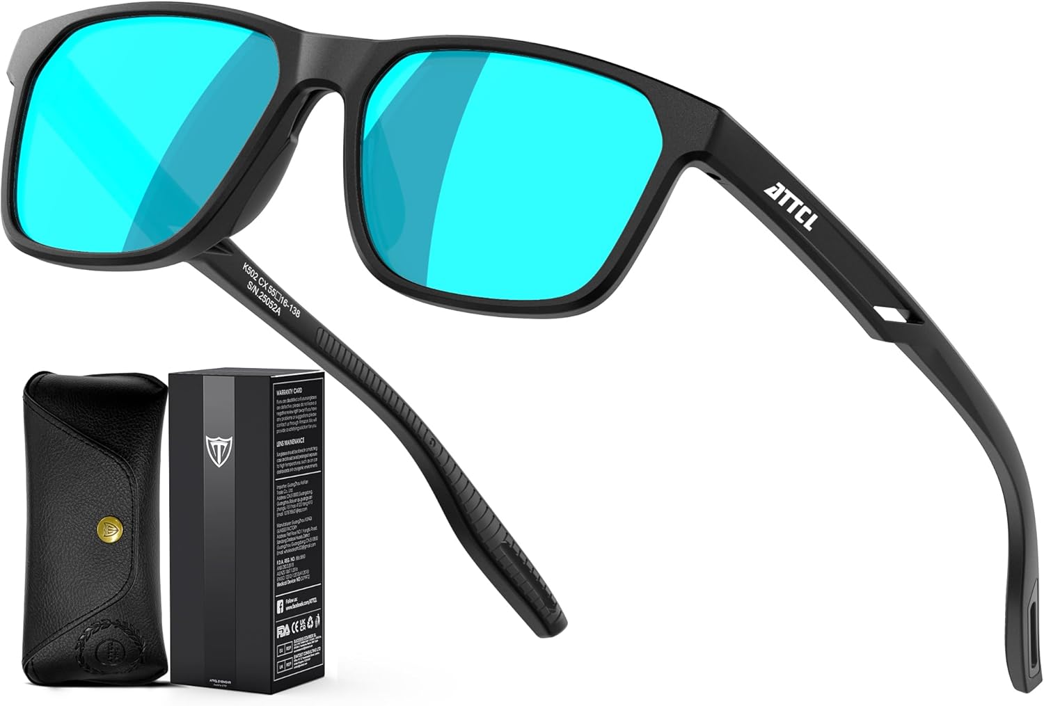 ATTCL Rectangular Polarized Sunglasses for Men Women Driving Fishing Hiking UV400 Ultra‑Light TR90 Sun Glasses