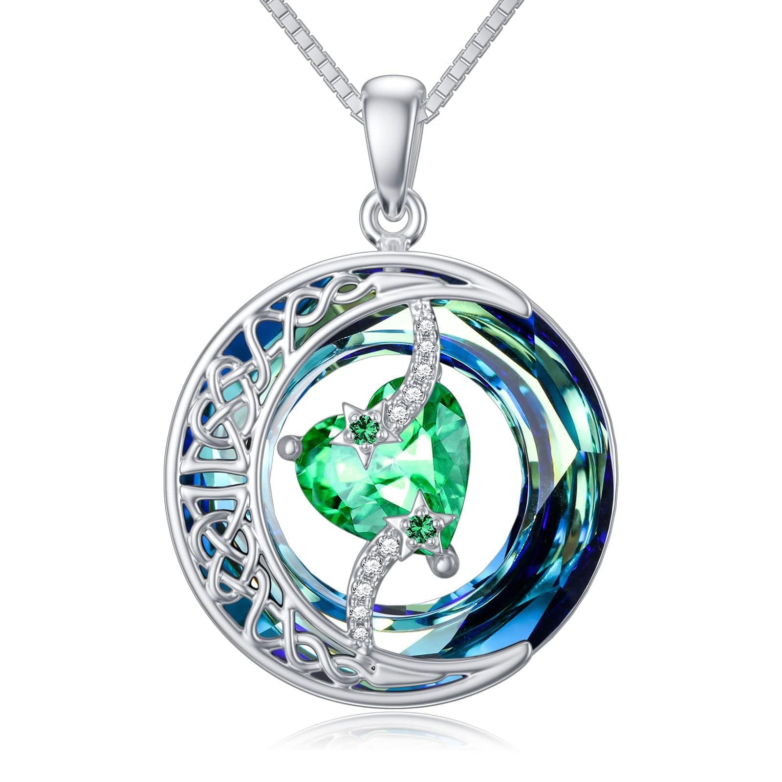 TOUPOP Kette Damen Herz Geburtsstein Anhänger Halskette für Frauen Sterling Silber Mond Stern Halskette Schmuck Geburtstags Geschenk für Frauen Sie Ehefrau Tochter Freundin Weihnachten Geschenk