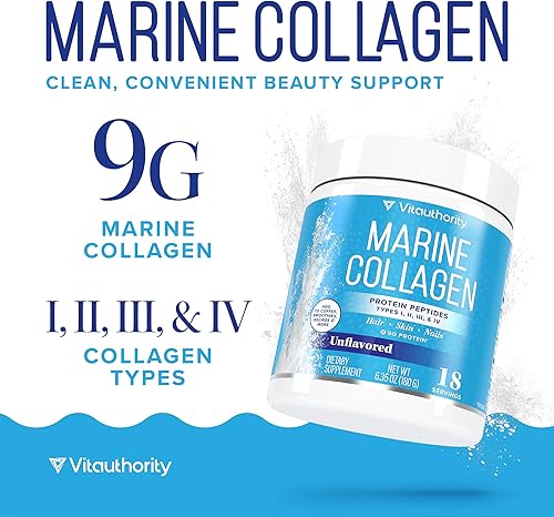 Miniatura 3 de Vitauthority Suplemento en polvo de péptidos de colágeno marino  Péptidos de colágeno de pescado hidrolizados  10,000 mg por cucharada, 0.32 oz de