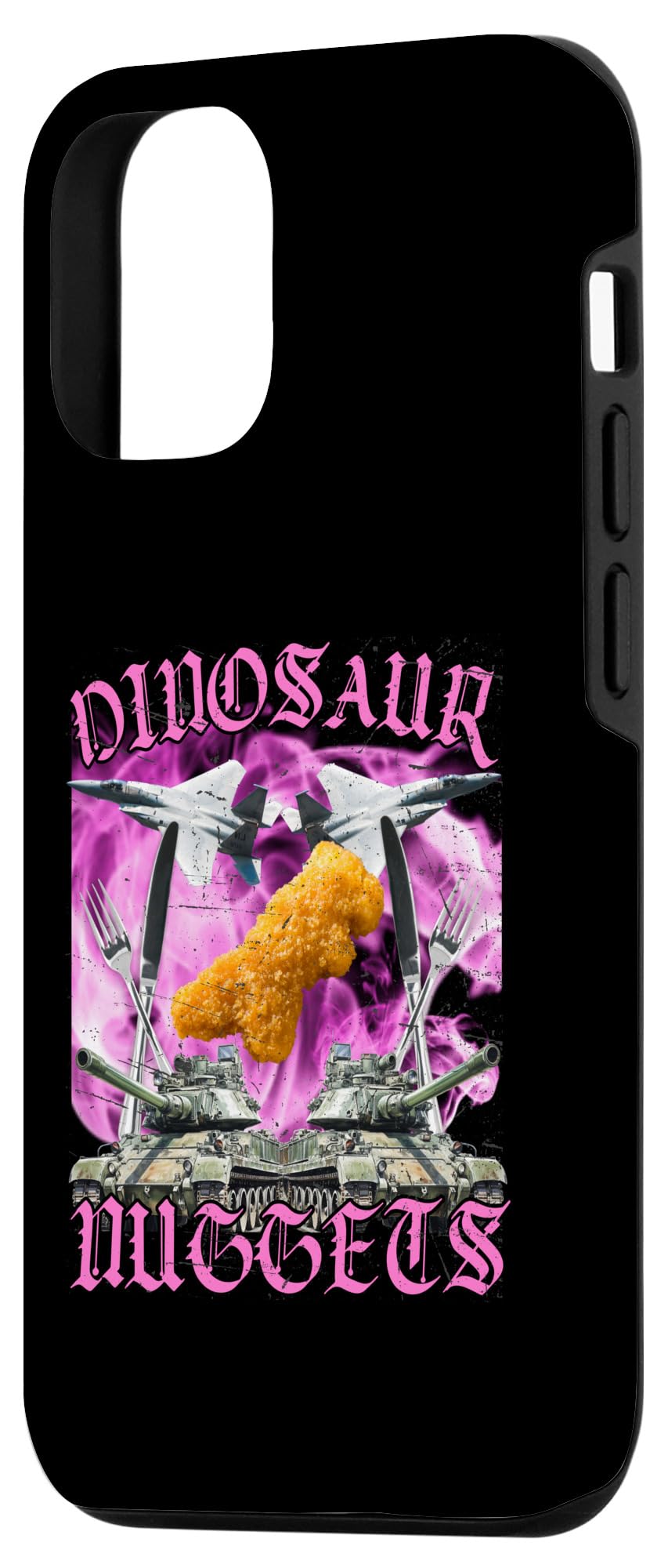 iPhone 14 Funny Dinosaur Chicken Nugget Bootleg Hardcore Flames Meme Case - Image 2