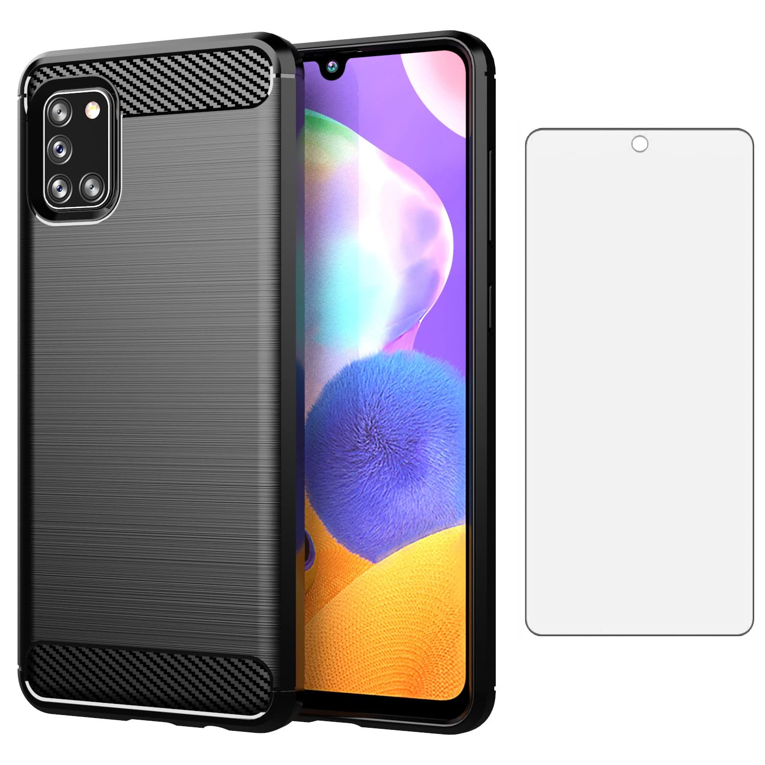 Asuwish Compatible with Samsung Galaxy A31 Case and Tempered Glass Screen Protector Cell Accessories Slim Rugged Soft TPU Silicone Phone Covers for