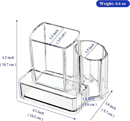 Miniatura 4 de Myskuasin Soporte para bolígrafo para escritorio, organizador transparente con 3 compartimentos para escritorio, almacenamiento de lápices y