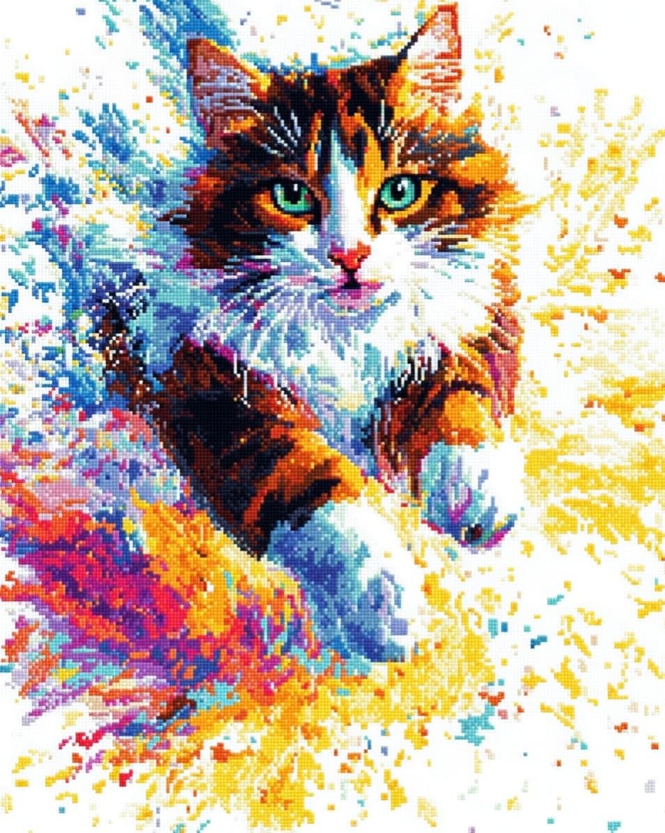 WallustrioaW Cross Stitch Embroidery Kits for Adults,A Running cat,Embroidery Starter Kits 11CT Stamped Cross Stitch DIY Crafts Gift,16x20in