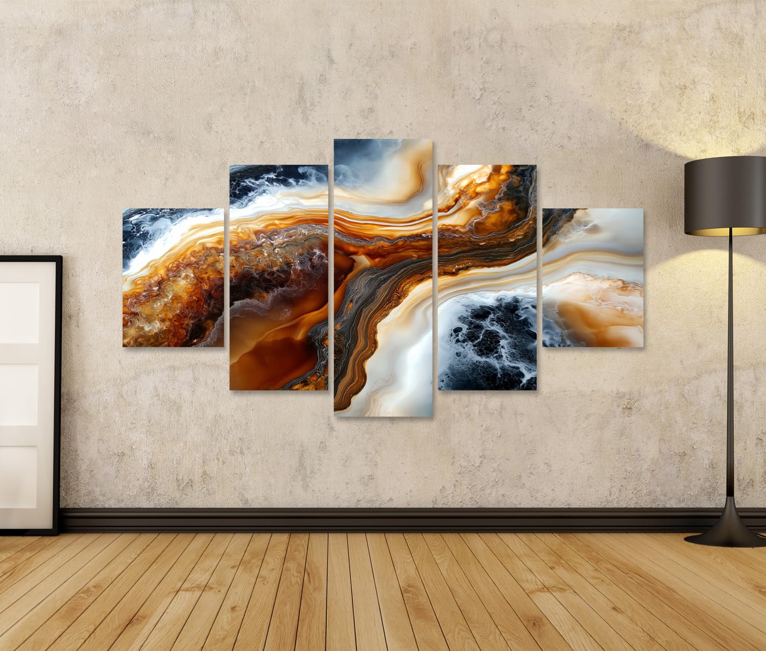 islandburner Bild auf Leinwand Faszinierende Marmorwirbel Kunstdruck Wohnzimmer Für Kunstliebhaber - 5-teilig