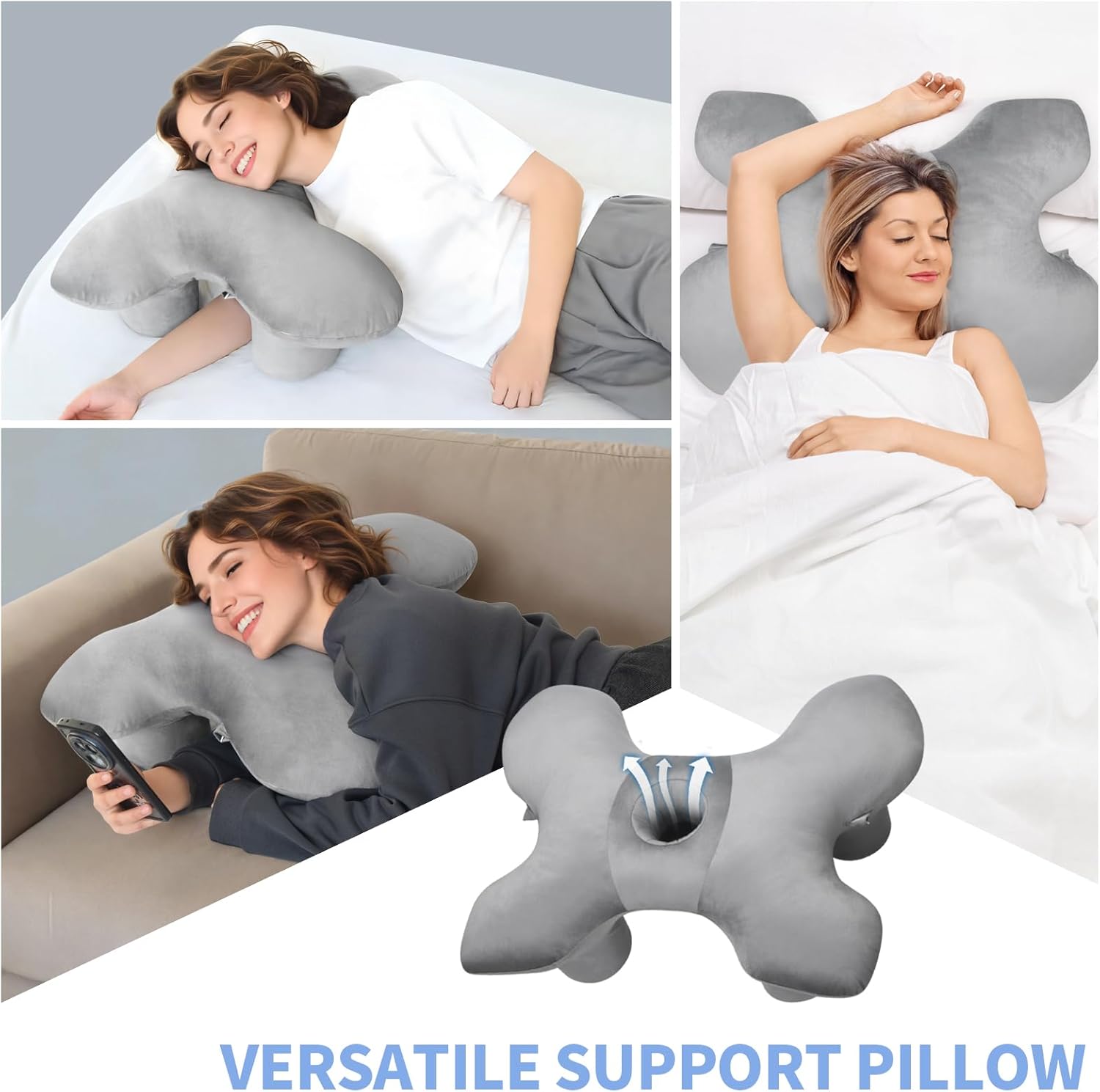 Side Sleeper Pillow for Shoulder Pain and Ear Piercing Pillow, Ergonomic Cotton Orthopedic Pillow for Neck Pain Relief, Pressure Release for Pierced Ears & Rotator Cuff, ldeal for Side Sleepers (Gray)