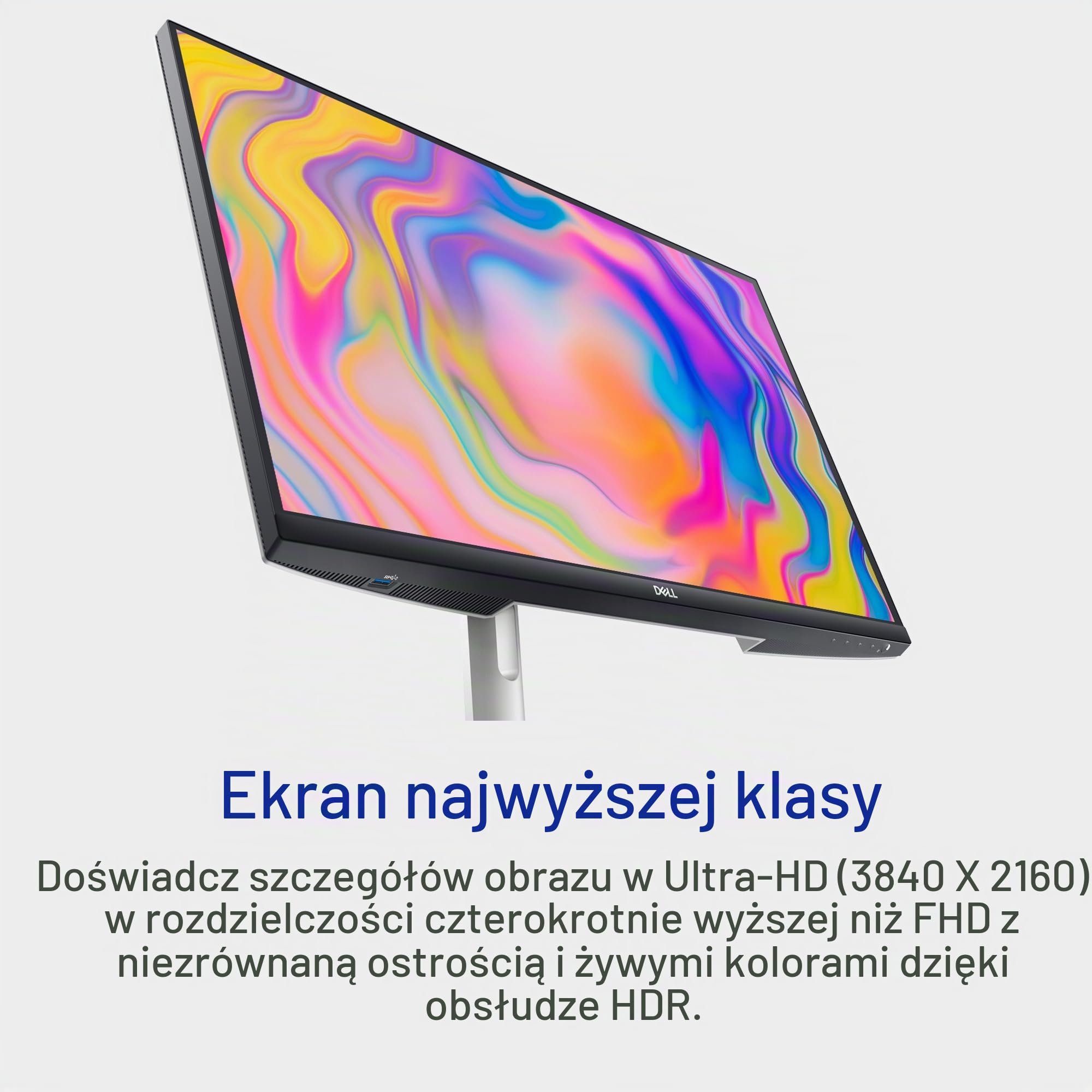 Dell S2722QC USB-C 27" 4K UHD (3840x2160) ekran PC, 60Hz, IPS, 4ms, AMD FreeSync, 99% sRGB, HDR, wbudowane głośniki, USB-C, 2x HDMI, 2x USB, 3 lata, srebrny
