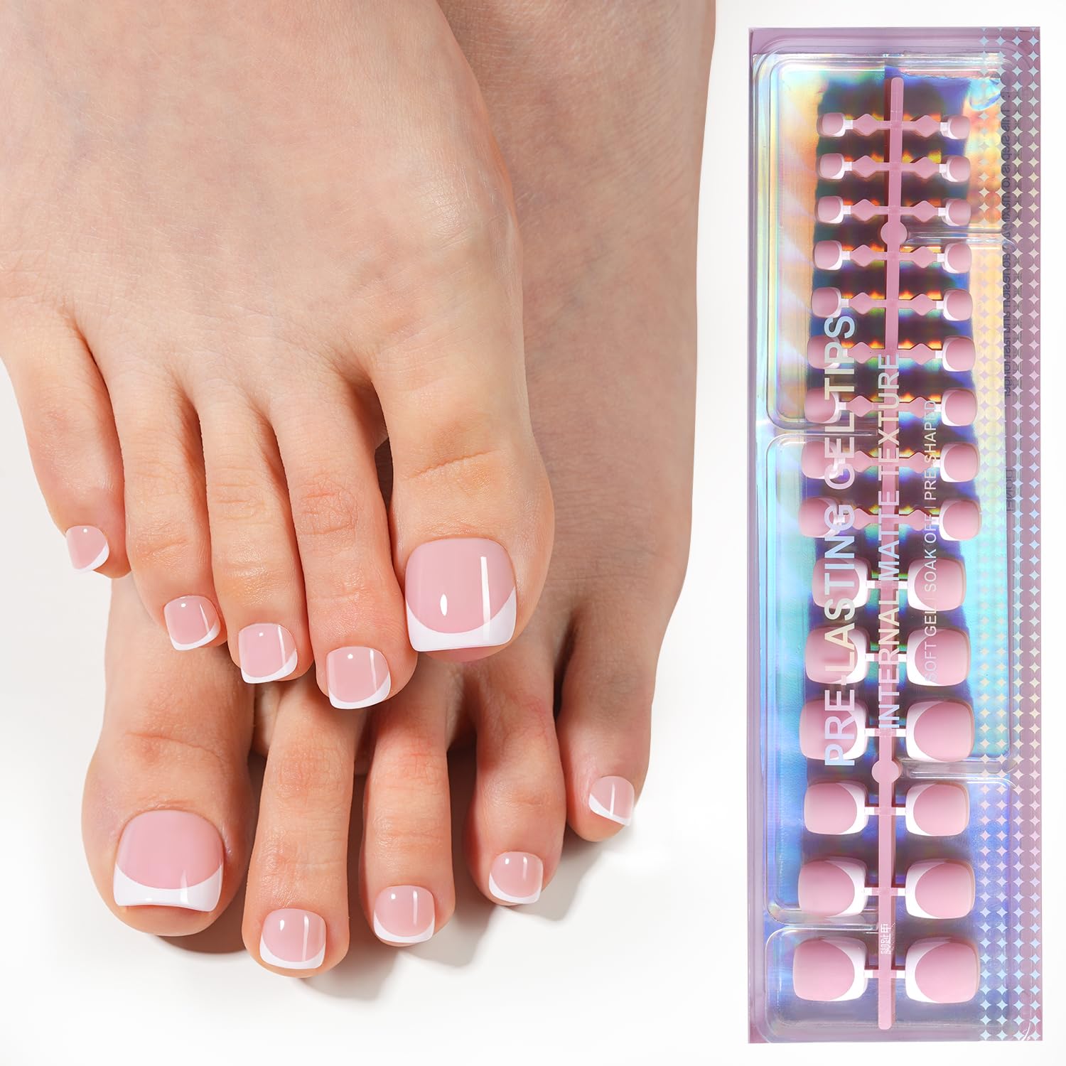 Plauva French Toe Nail Tips, Short Toe Press On Nails, 150Pcs Pink Soft Gel Toe Nail Tips, Soak Off Fake Toe Nails for Women 15 Sizes