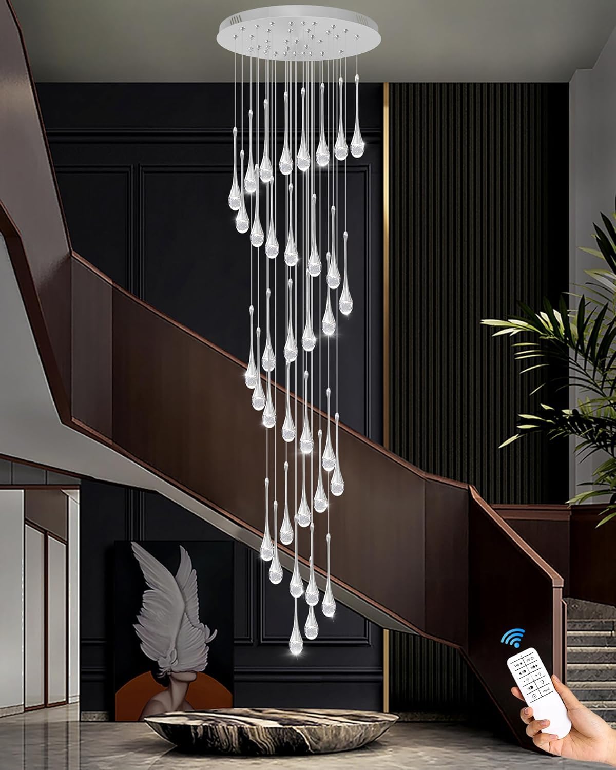PCXEHUYP H150 Spiral Chandelier Lighting Modern Gold Light Fixture for Foyer Hallway Crystal Chandeliers High Ceilings Suitable Sloping Ceiling 2700-6000k Dimmable