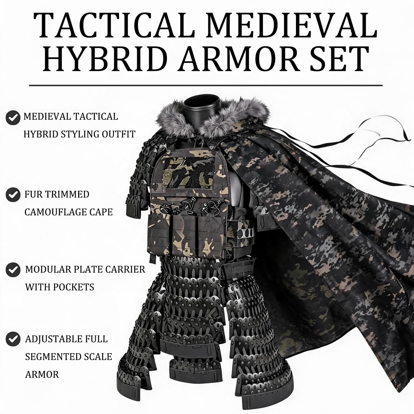 Samurai-Taktikrüstung, Taktischer Rüstungsschutz Komplettset | Mittelalterliche Kampfrüstungsausrüstung Cosplay, Schulterpanzer, Rüstungsrock, Schrittprotektor, Ausrüstungsanzug