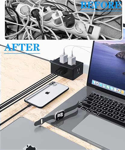 Miniatura 4 de PD20W - Regleta de alimentación con abrazadera de escritorio, protector de sobretensiones de montaje en escritorio, estación de carga rápida,