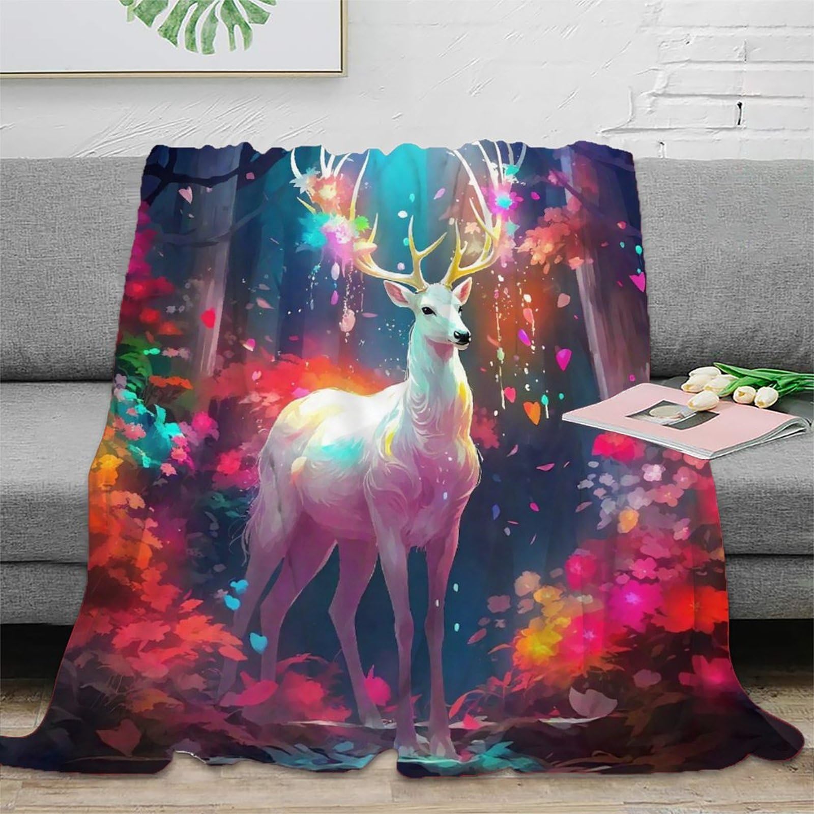Couverture plaid douillet cerf 3D idée cadeau réconfortante pour adulte