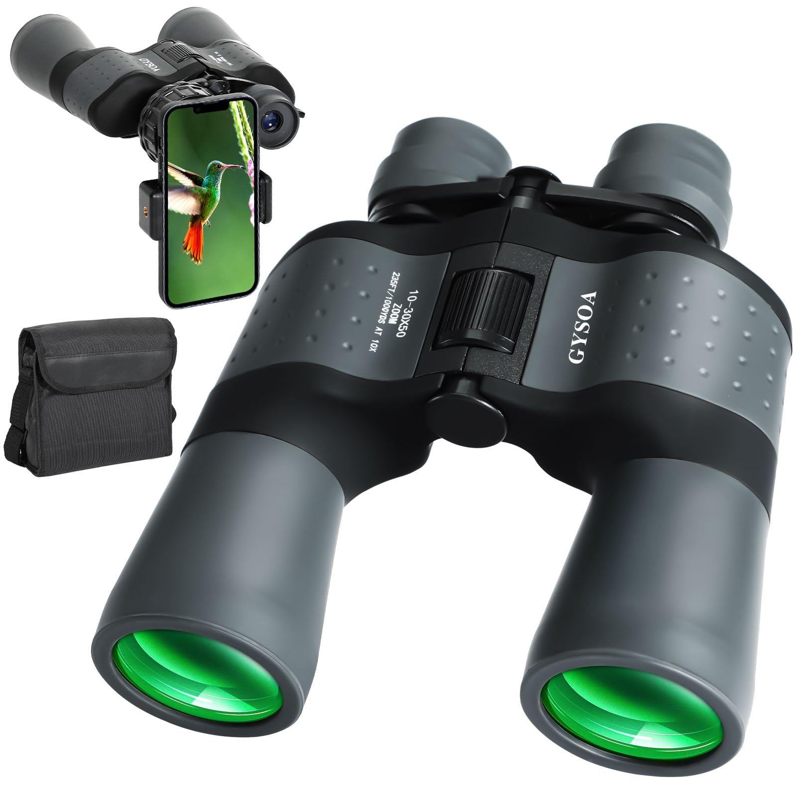 (10-30) x50 HD Binoculars for Adults Compact High Powered Bird Watching - Waterproof Hunting Travel Binoculars with Phone Adapter, Large View BAK4