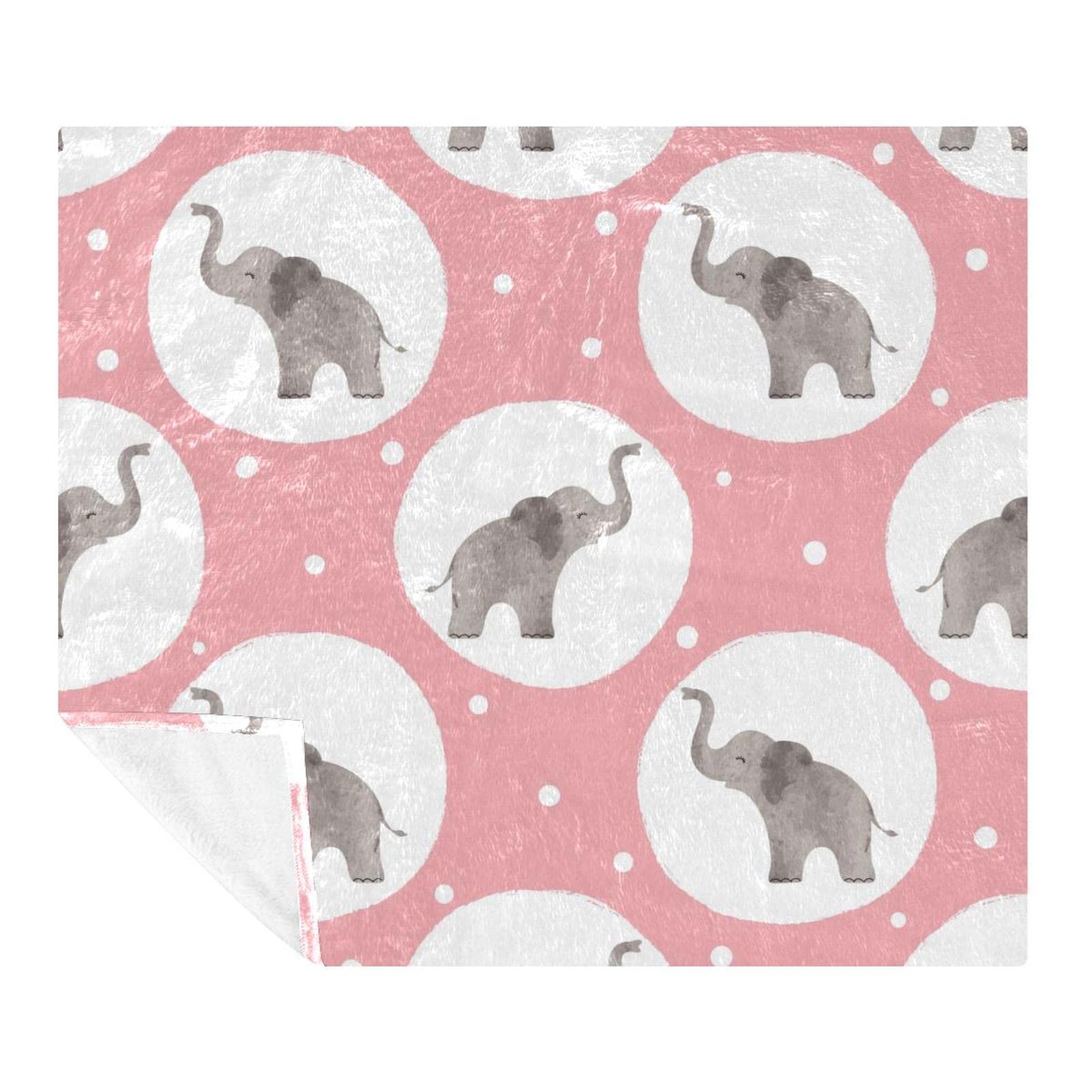 Couverture polaire éléphant plaid rose microfibre 150x130 pour adulte enfant lit canapé voyage