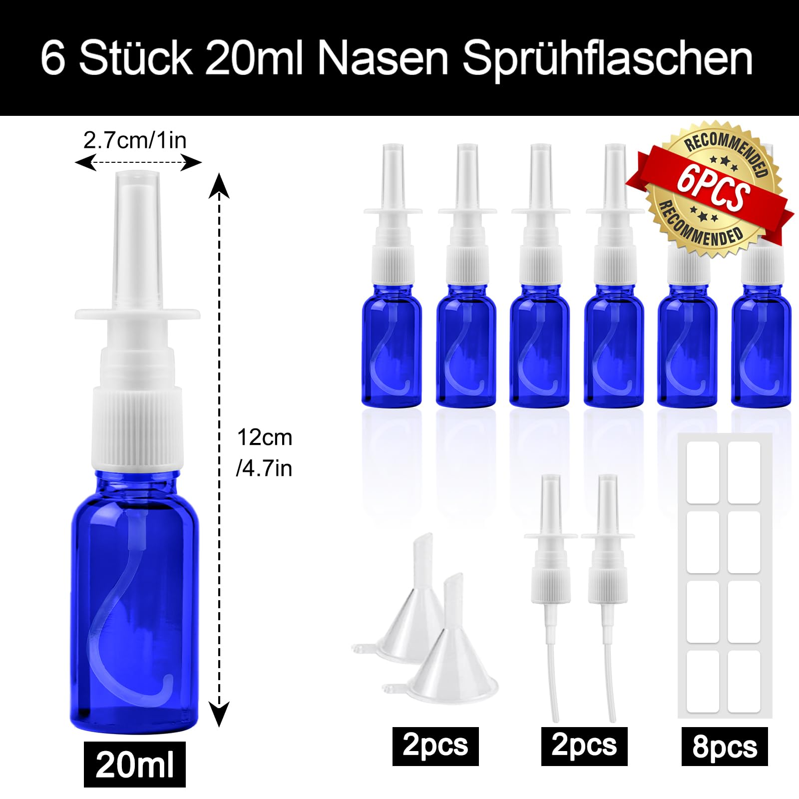 Neussprayfles, leeg, 30 ml en 20 ml, glazen neussprayfles, herbruikbaar, navulbare verstuiver, met spuitmonden, blanco etiketten, trechter, stro, voor parfum, essentiële oliën, zoutoplossing Neussprayfles, leeg, 30 ml en 20 ml, glazen neussprayfles, herbruikbaar, navulbare verstuiver, met spuitmonden, blanco etiketten, trechter, stro, voor parfum, essentiële oliën, zoutoplossing