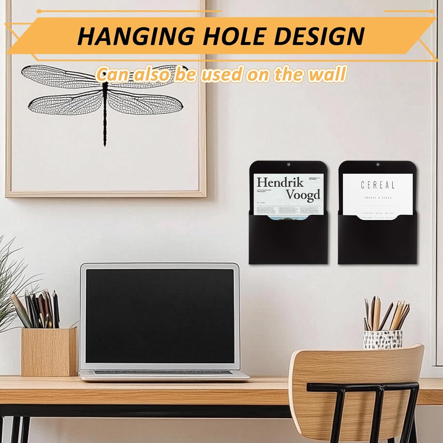 ABuff 6 Pack Magnetic File Holder, Black Wall File Organizer, Hanging Paper Holder Mail Holder for Refrigerator, Locker Magnetic Organizer for Notebooks, Planners, Letter, Menu