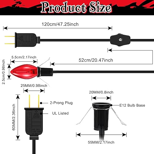 Miniatura 10 de Enhon Paquete de 2 cables accesorios con 1 bombilla LED, luz de molde por soplado con lámpara C7, cable negro con enchufe de interruptor de