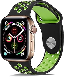سوار رياضي متوافق مع سوار ساعة آبل 42 ملم 44 ملم 45 ملم 49 ملم من في فولت، سوار بديل من السيليكون الناعم جيد التهوية متوافق مع اي ووتش اس اي سلسلة 8 7 6 5 4 3 2 1 (أسود وأخضر)
