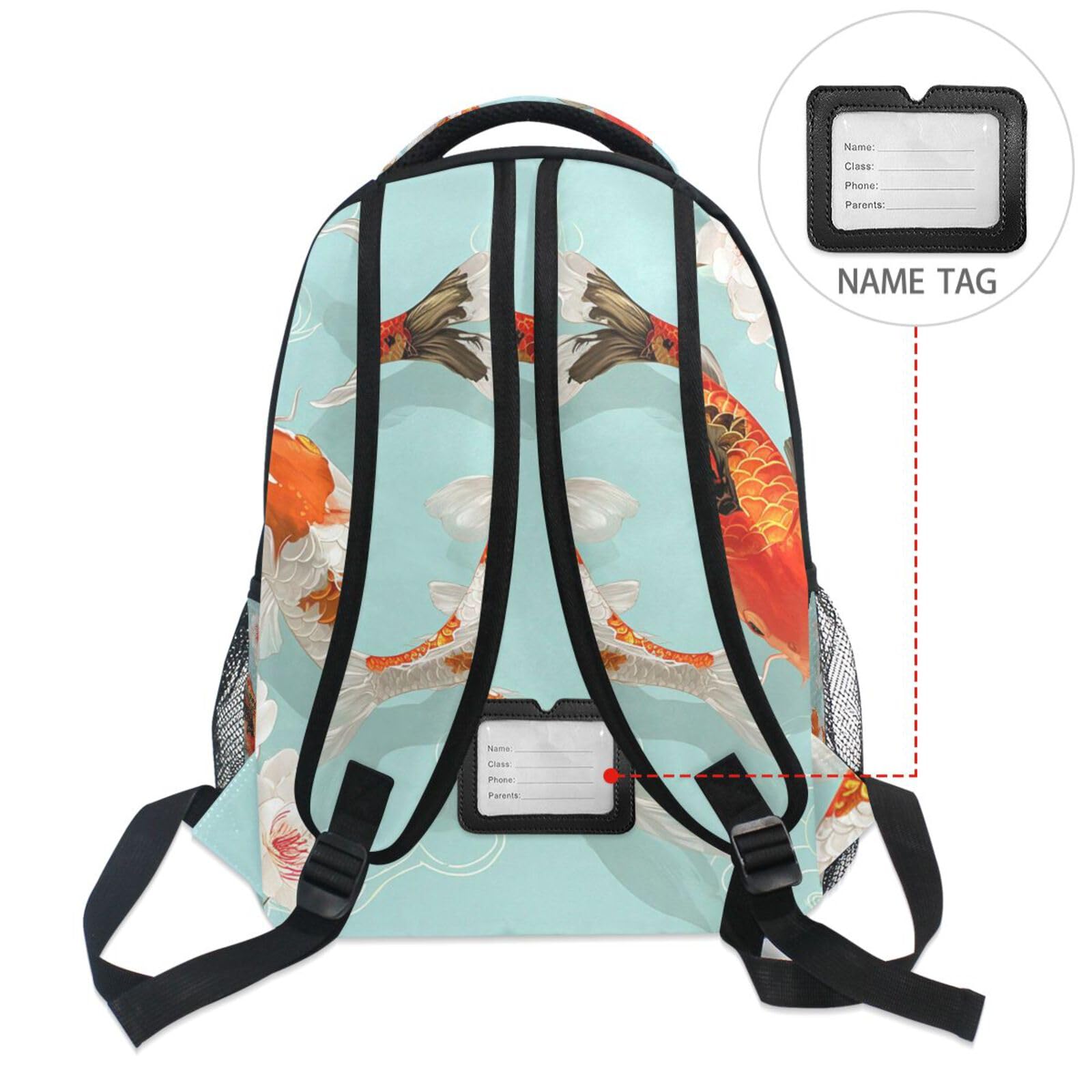 Pesce Koi Arancione Nuoto Zaino Scolastico per Ragazzi Ragazze,Borse per Libri e Studenti Alla Moda