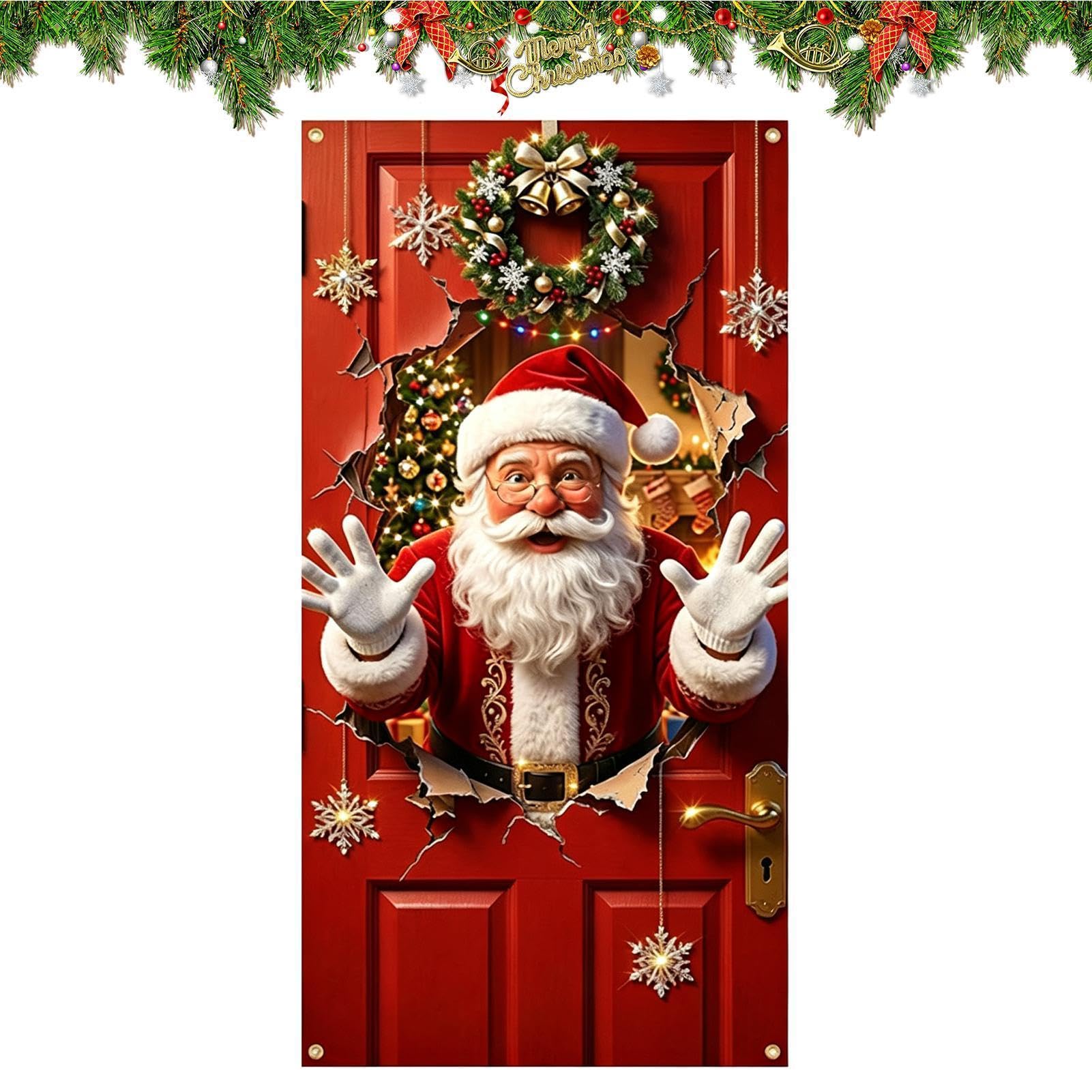 Türabdeckung für Weihnachten, 180,3 x 88,9 cm, lustige | Weihnachtstürposter für Veranda, Durchgang, Laden, Eingang, Balkon, Korridor, Heimfotografie