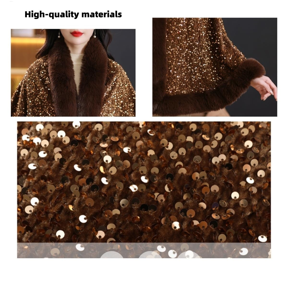 Poncho De Mujer Chal De Piel Sintética Para Mujer Estola De Lujo Con Lentejuelas Brillantes Para Novia Largo Elegante De Punto Brillante Para Boda Fiesta De Noche Damas De Honor En Invie
