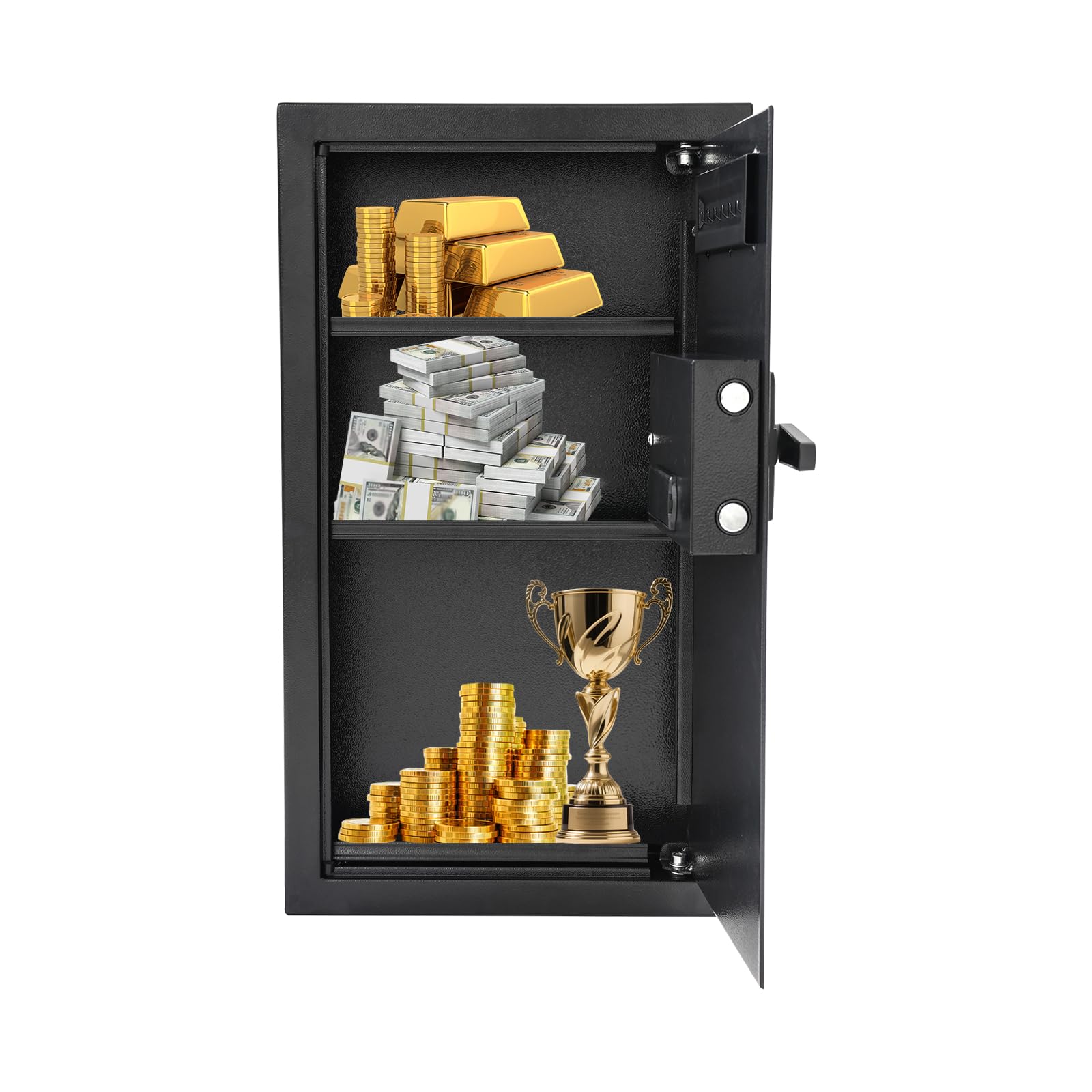 Cassaforte elettronica da parete – Cassaforte per mobili in acciaio con codice e chiave, antieffrazione, sistema di allarme per gioielli, denaro, documenti (37 x 10 x 65 cm)