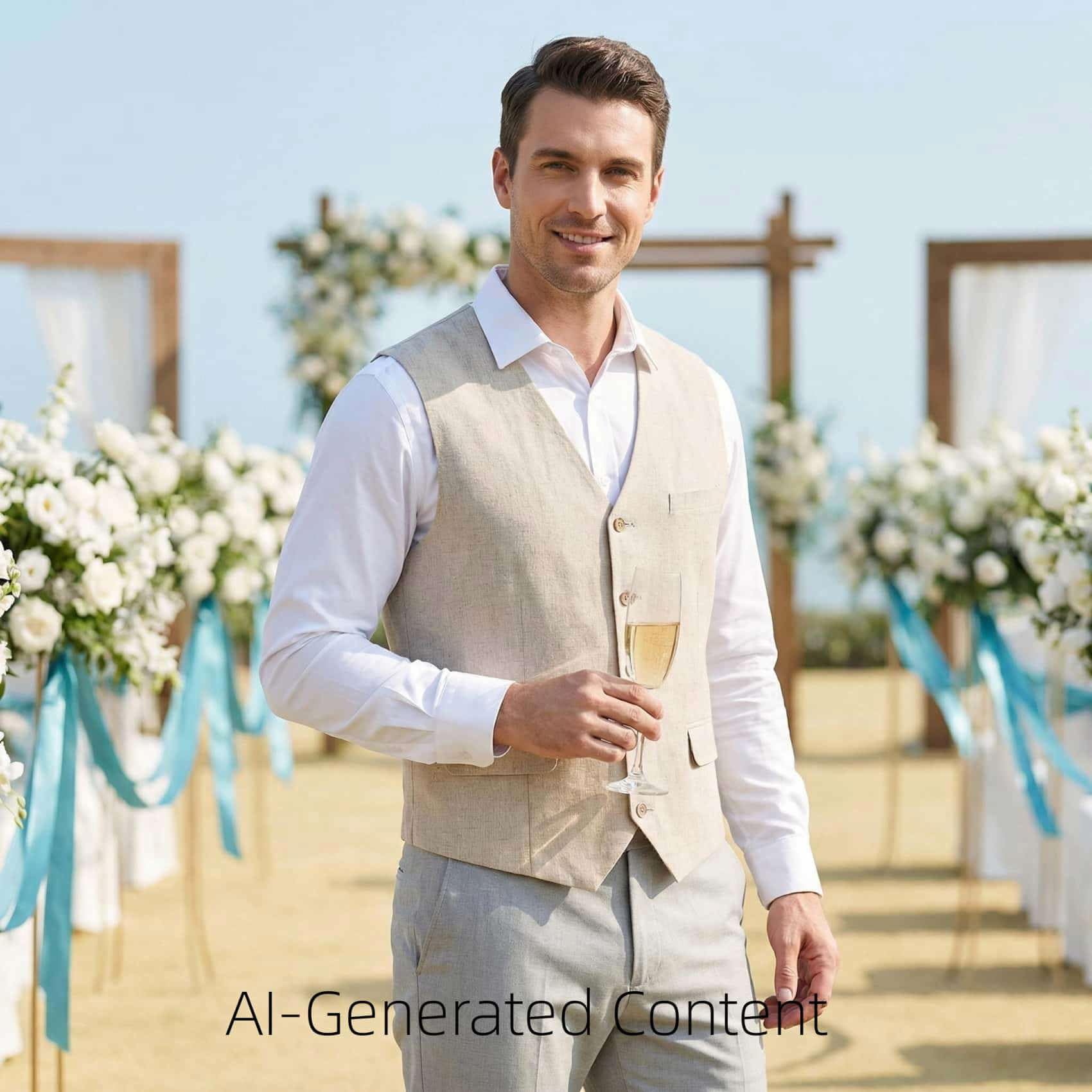 Chaleco de lino de verano para hombre, corte regular, traje clásico, chaleco para bodas y fiestas (blanco, XXL), Blanco, XXL