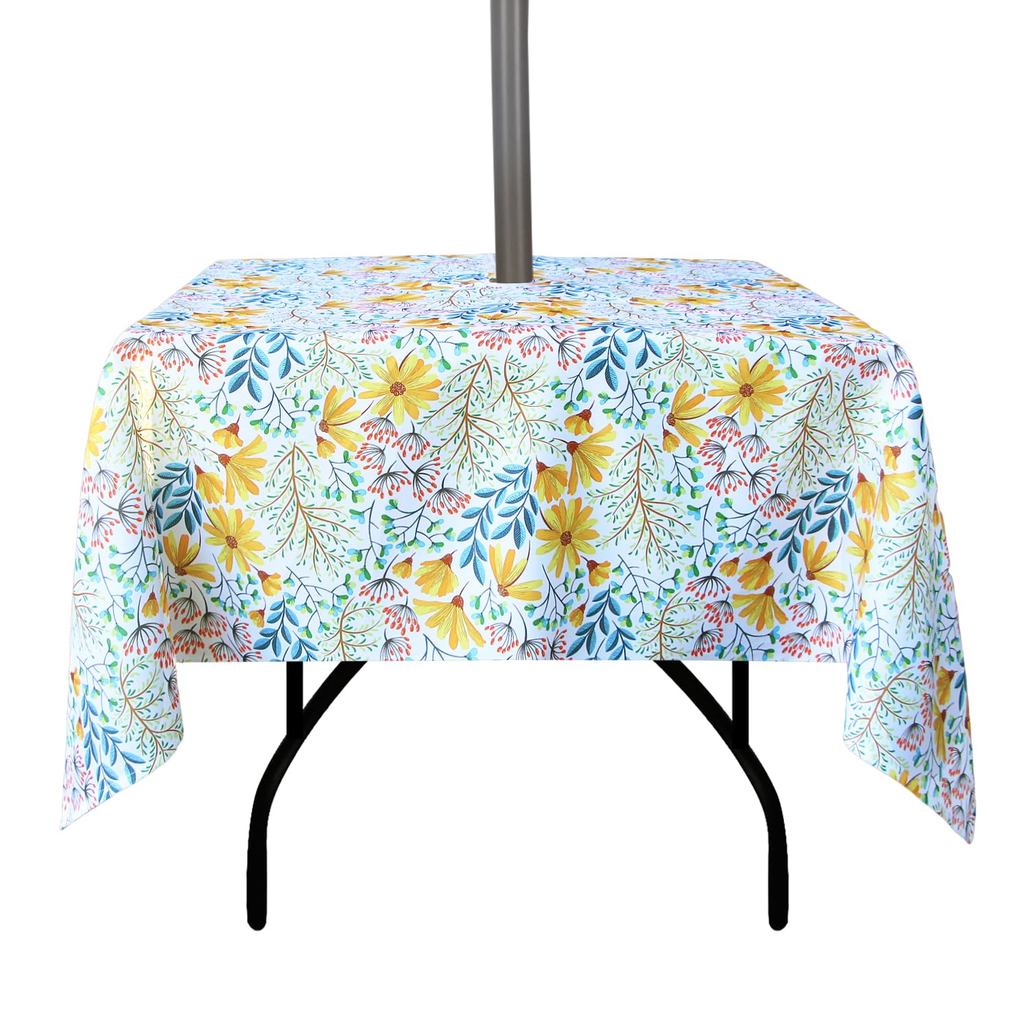 EHouseHome Outdoor and Indoor 60x60 inch Tablecloth with Umbrella Hole and Zipper, Waterproof Zippered Patio Table Cloths, Spring/Summer Table Covers for Backyard Circular Table/BBQs/Picnic โ image 1