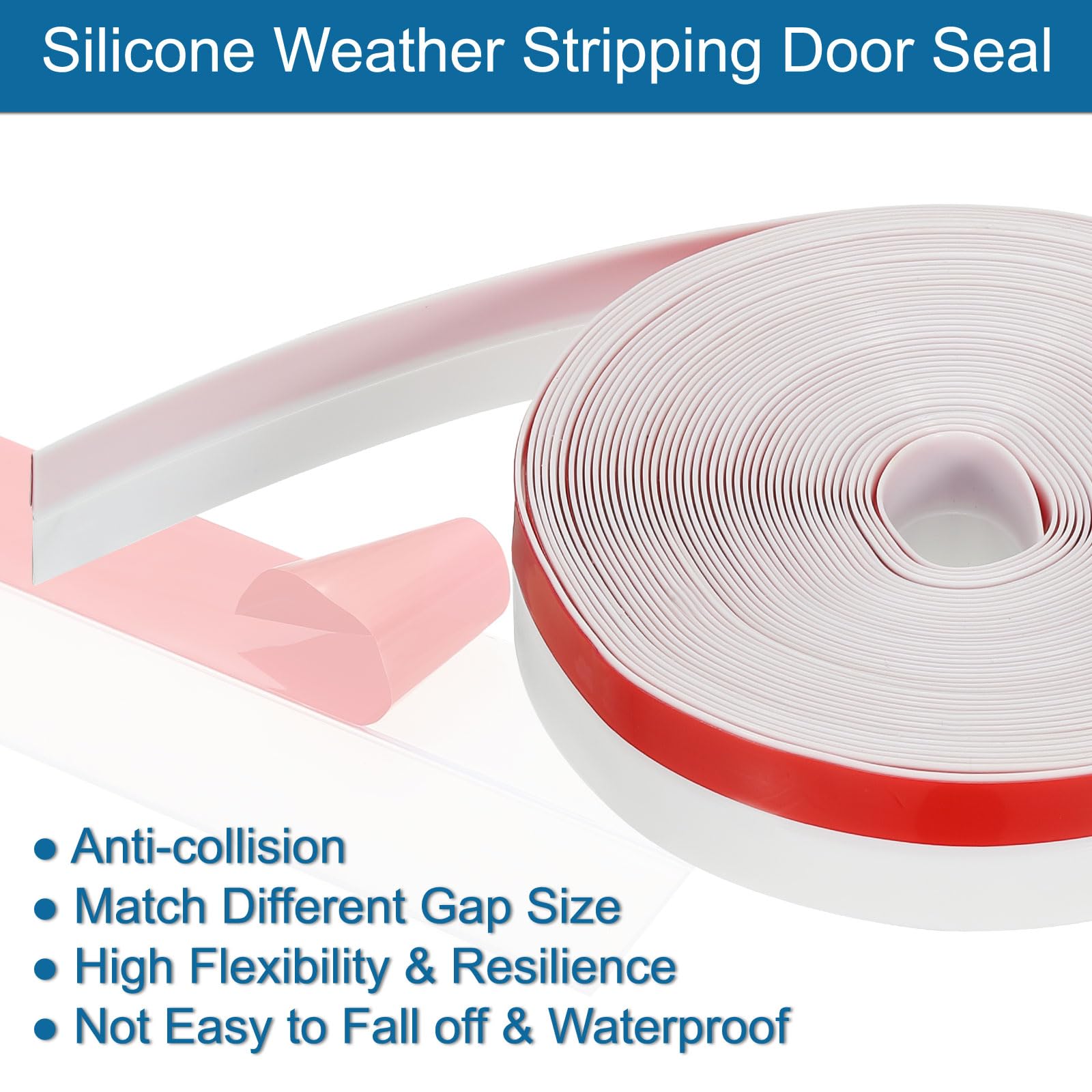 PATIKIL Silicone Weather Stripping, 2 Roll x 33 Ft x 1" Width, White, Windproof, Dust-proof, Soundproof, Anti-collision - Image 3