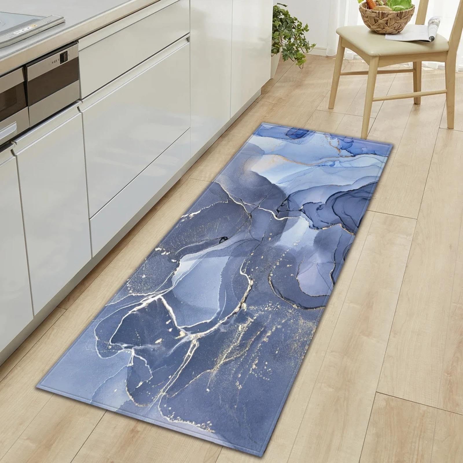 Tapis de cuisine en marbre bleu 120x200 cm antidérapant grand format