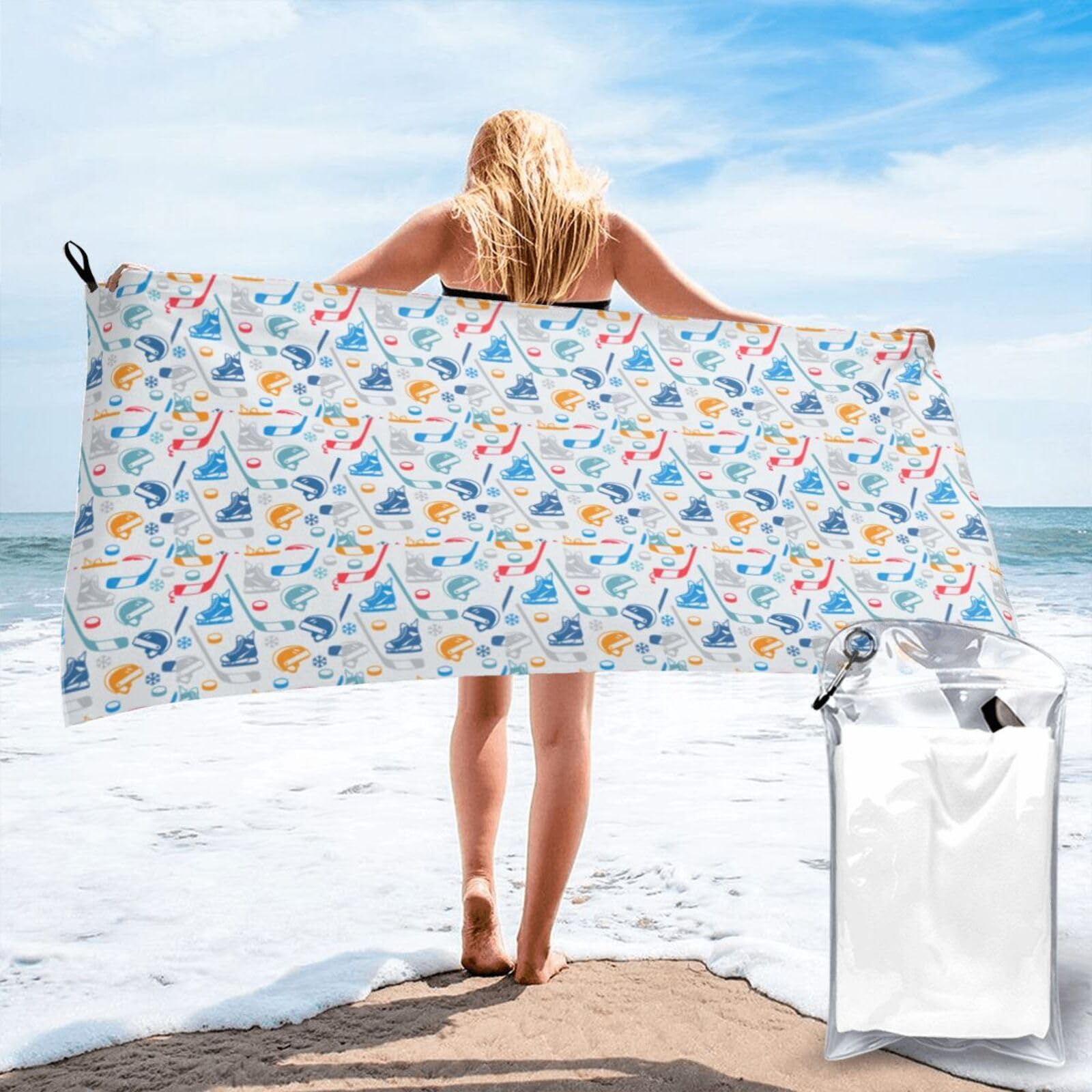 AYYQWE Hockey Elements Creative Patterned Print Lightweight Towel For Men Women Travel Beach Camping Hiking Yoga Swimming Sports