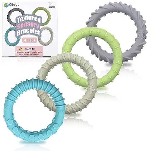 Pulsera masticable para niños sensoriales, paquete de 4 pulseras sensoriales texturizadas para niños con autismo, TDAH, ansiedad o necesidades
