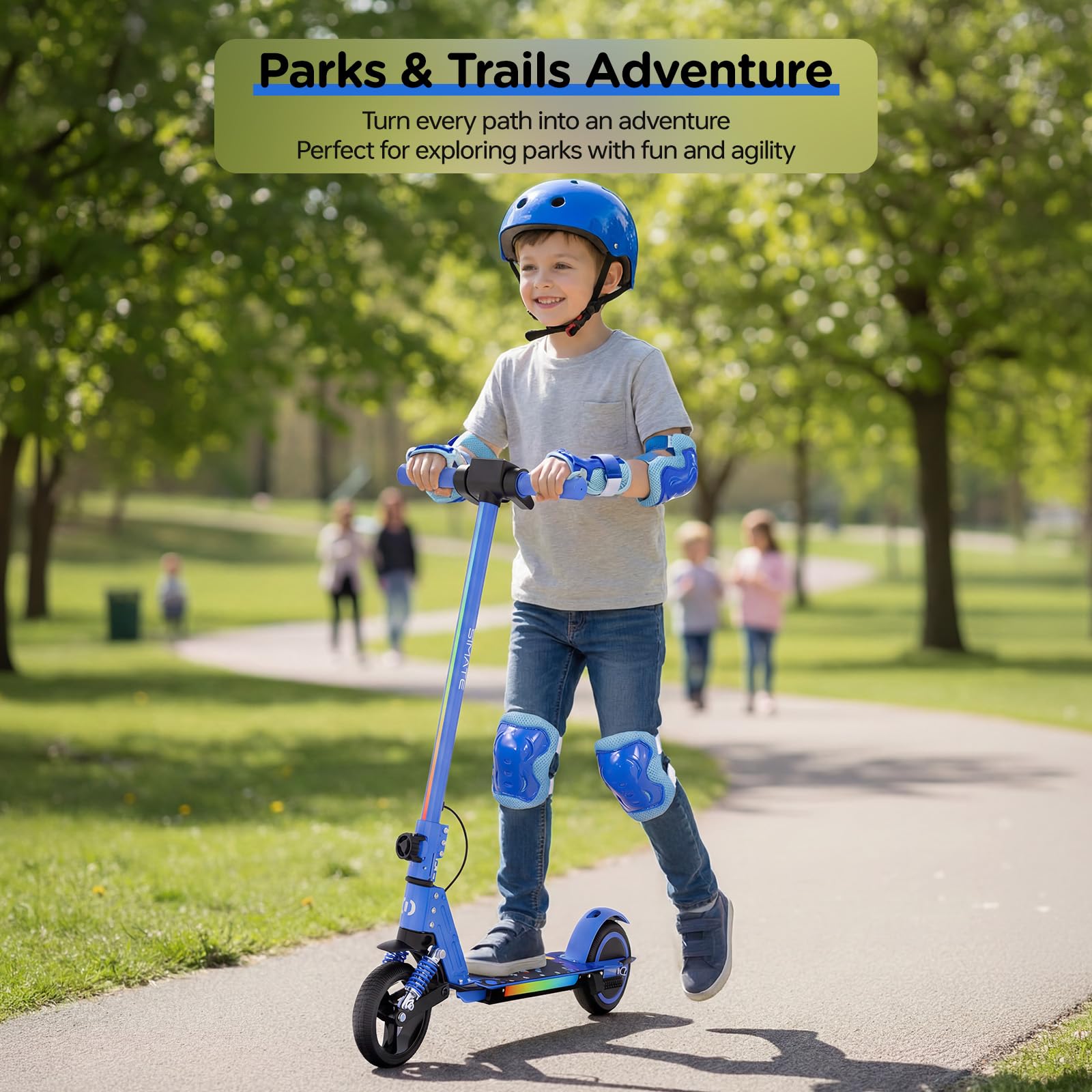 S5 Trottinette électrique Pliable pour Enfants de 6 à 14 Ans avec éclairage LED, pneus Tout-Terrain de 6,5", jusqu'à 14 km/h, pour Enfants de 6 à 14 Ans, Bleu