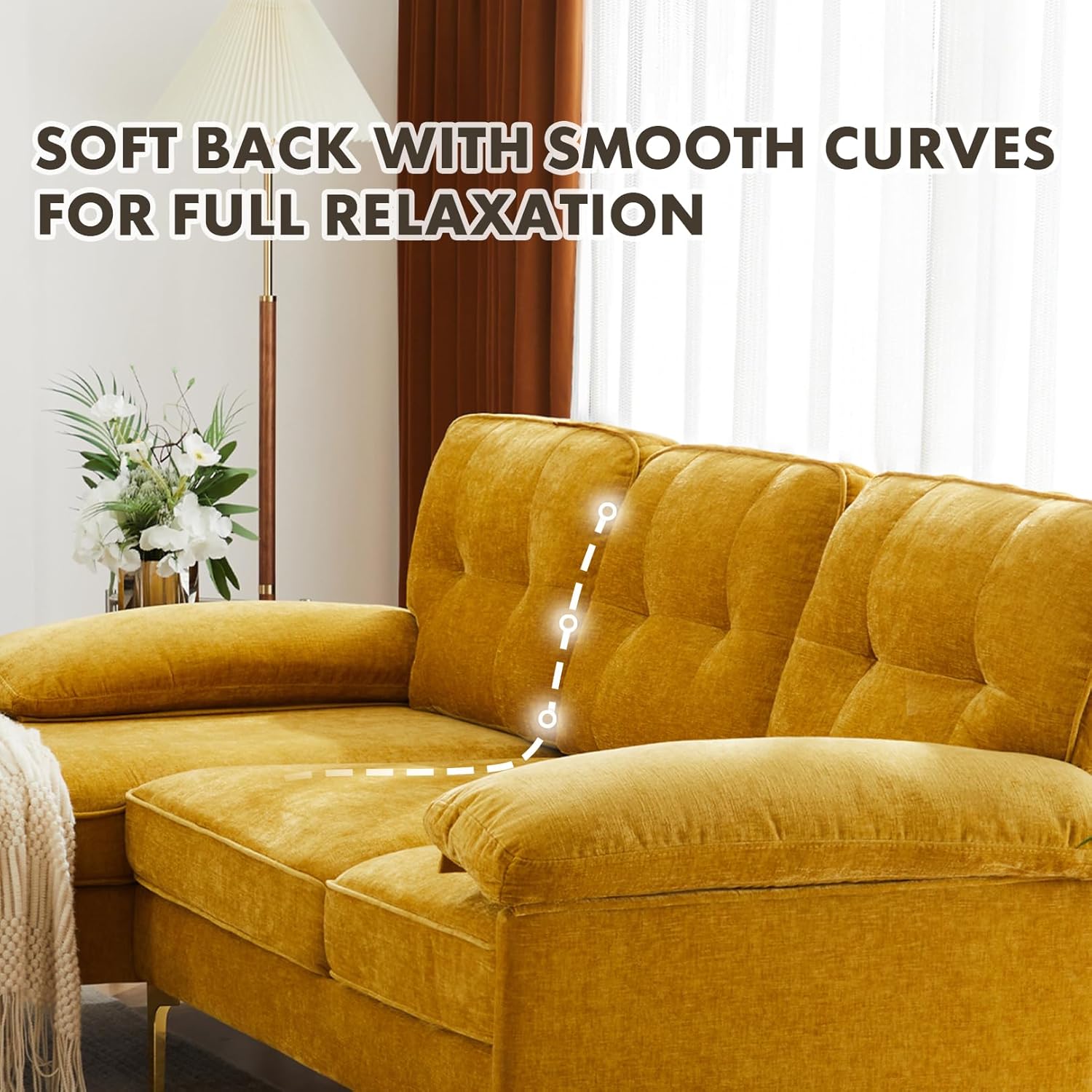 83" L Shaped Sofa with Reversible Lounger, Convertible Big Comfy Couch, Chenille Modern Sofa for Living Room, Apartment and Office, Removable Fabric