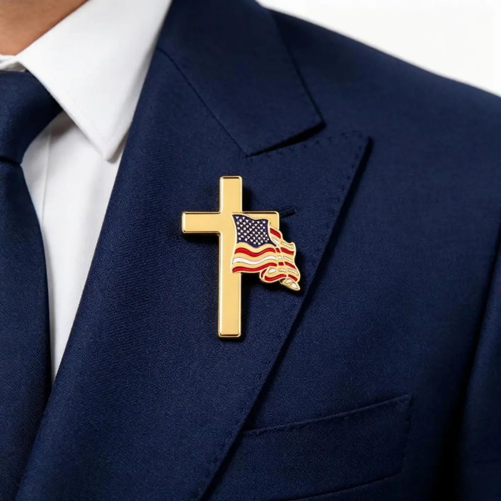 Pin de cruz patriótica de perfil delgado con cierre de dos vías, coleccionables patrióticos, perfecto para mochilas, chaquetas y gorras, insignia de la bandera de Estados Unidos