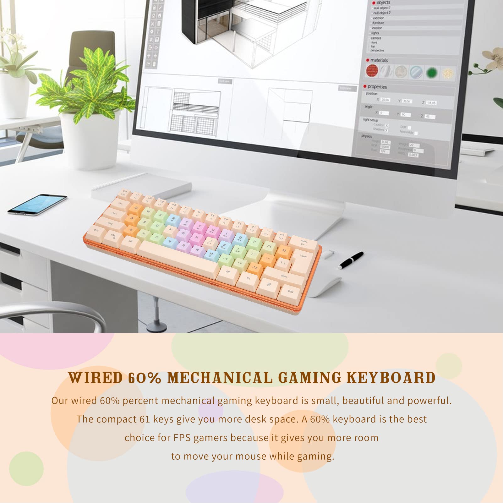 Gugxiom Wired 60% Mechanical Gaming Keyboard, 61 Key 60% Keyboard