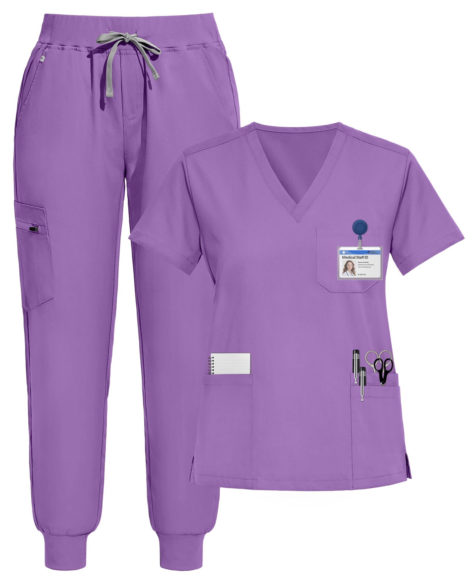 Eipnare Scrubs for Women Set, V-Neck Jogger Set | With 9 Pockets, Soft Stretch Fabric, Yoga Waistband, Secure Zip Storage, Breathable, Wrinkle-Resistant, Easy Care, Daily Wear