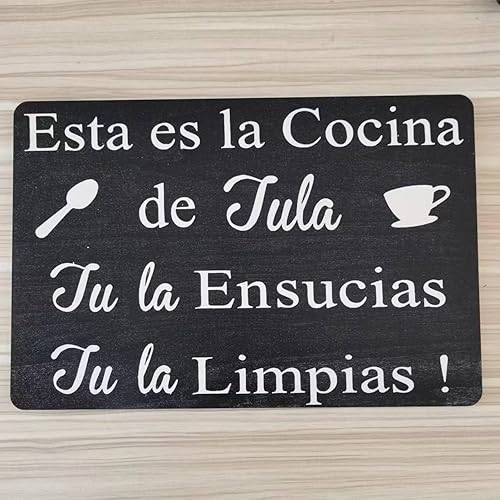 Letrero de cocina de madera, 8 x 12 pulgadas, rústico, negro, montaje en pared, decoración de cocina española