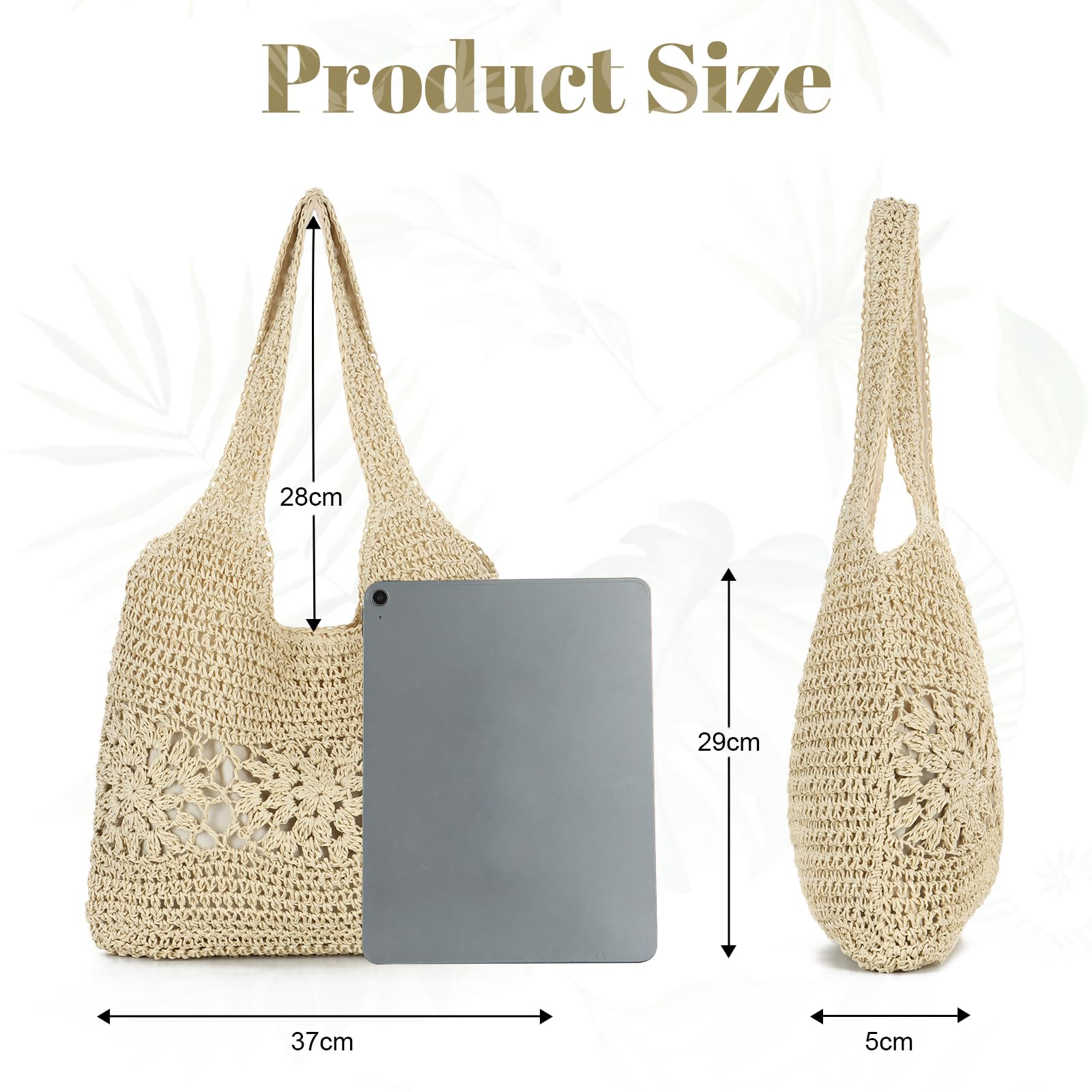 EVEOUT Sac Cabas en Raphia Tressé Femme été Grand Léger Boho Sac de Plage Tressé Léger Sac Fourre-tout Paille Tissé pour Vacances(Beige)