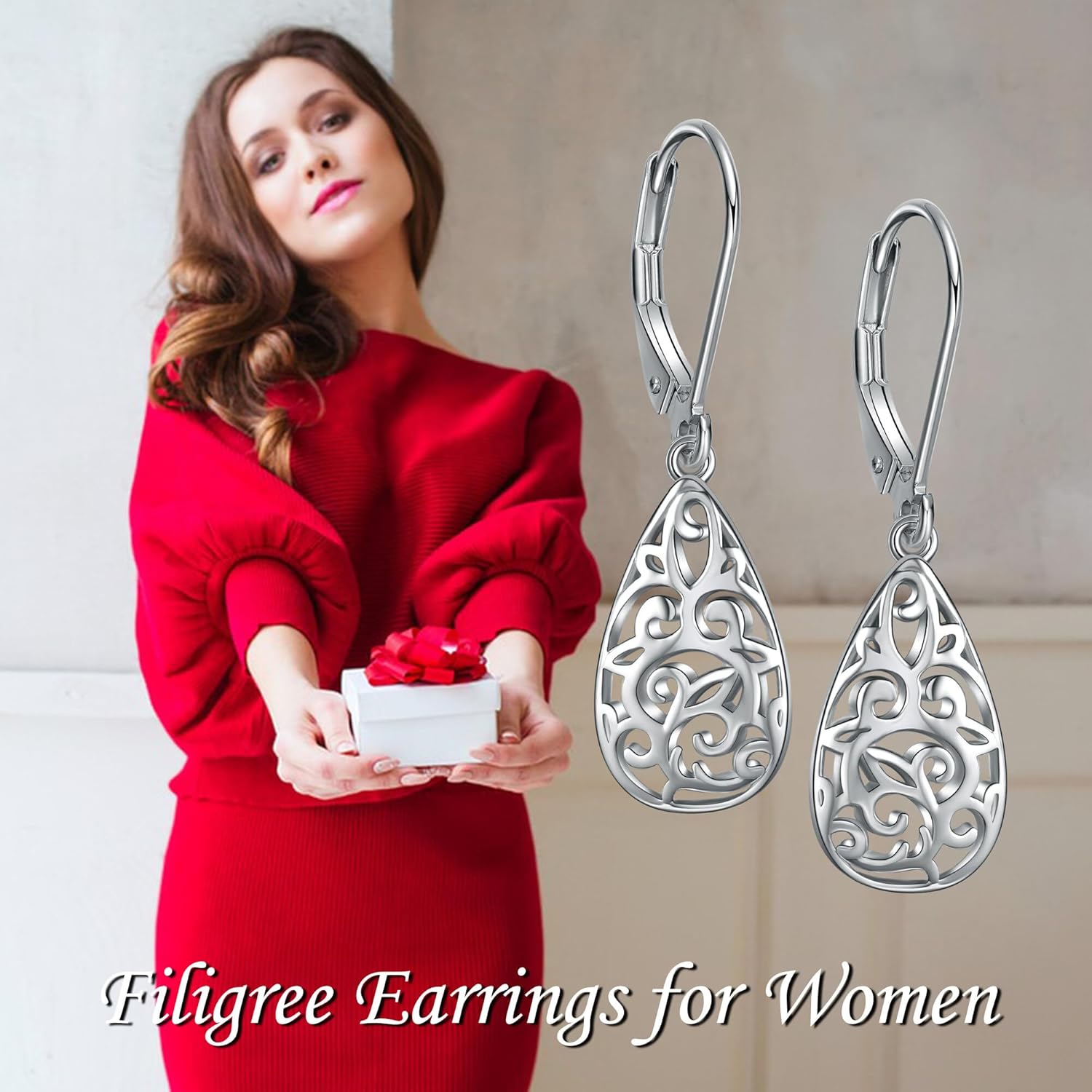 Silver Earrings for Women Filigree Teardrop Earrings Sterling Silver Hollow Filigree Drop Earrings Vintage Jewelry Gifts For Women - Image 6