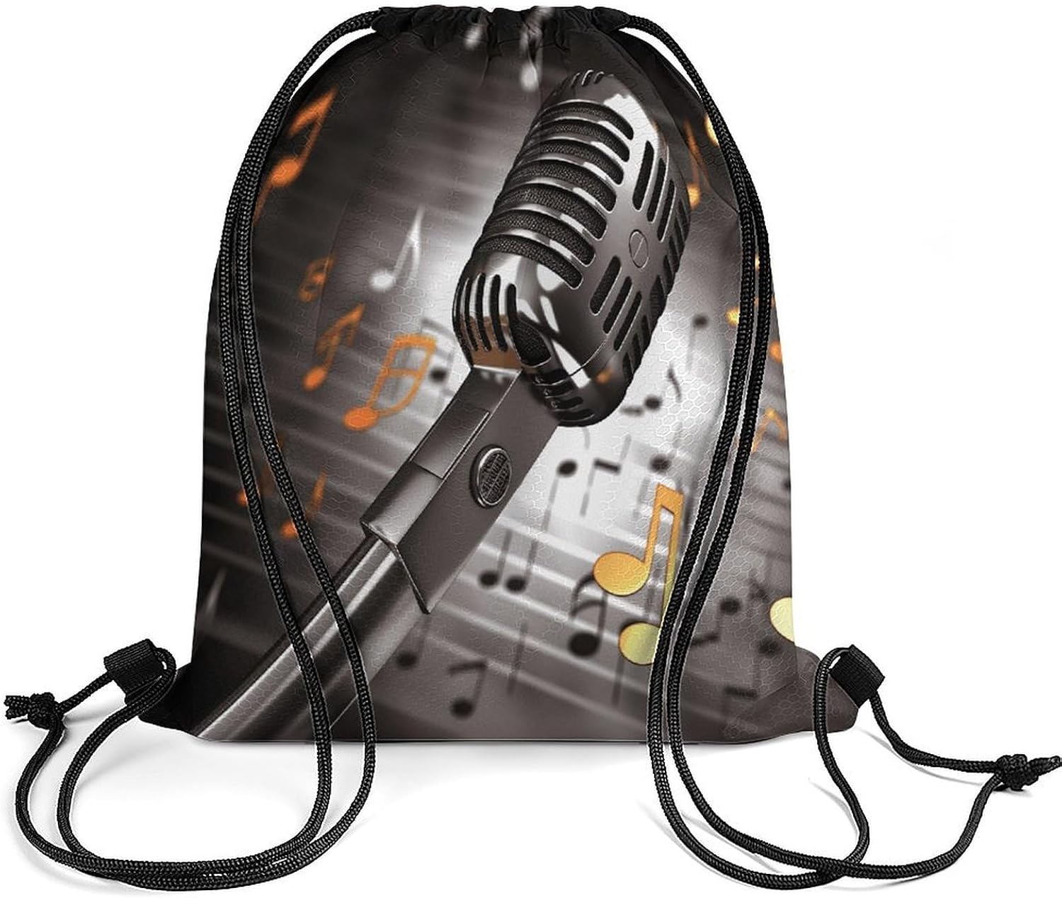 Microphone with Music Notes Drawstring Backpack Reusable Waterproof Shoe Bags Large Capacity Bags for Travel Honeycomb Fabric Drawstring Bag for Swimming Beach 16x 20 Inch image 2