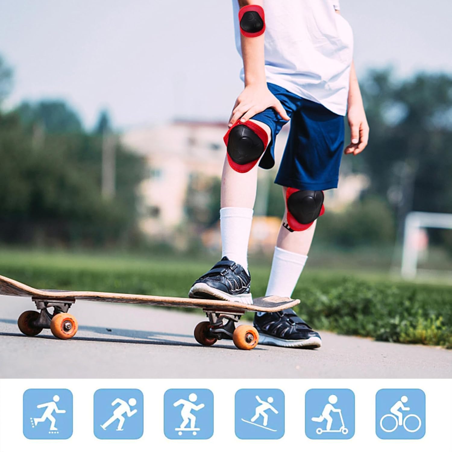 2 Sets Sports Protective Gear Elbow Pads Knee Pads and Wrist Guards for Skating and Cycling Blue Red Lightweight Durable Joint Stabilization