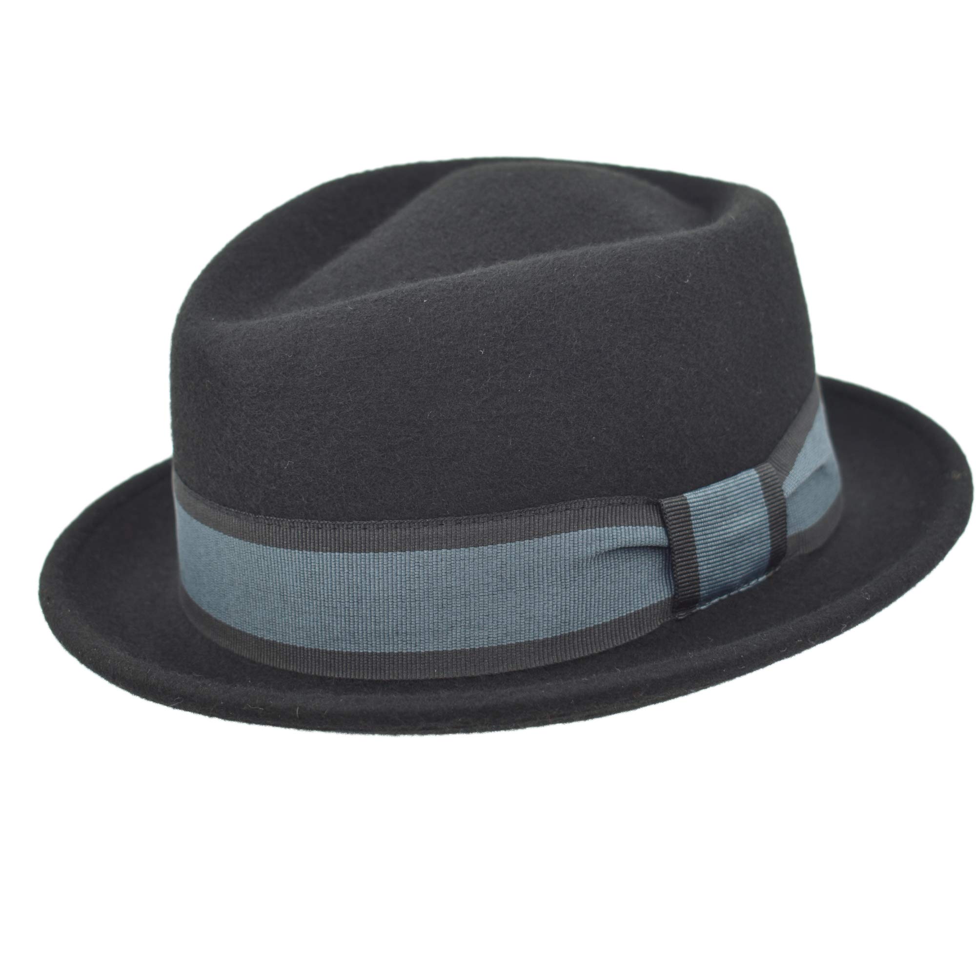 Melegari Cappello Jazz Pork Pie Charles | Feltro di Lana Nastro Rigato | Made in Italy | Uomo Donna | Autunno/Inverno