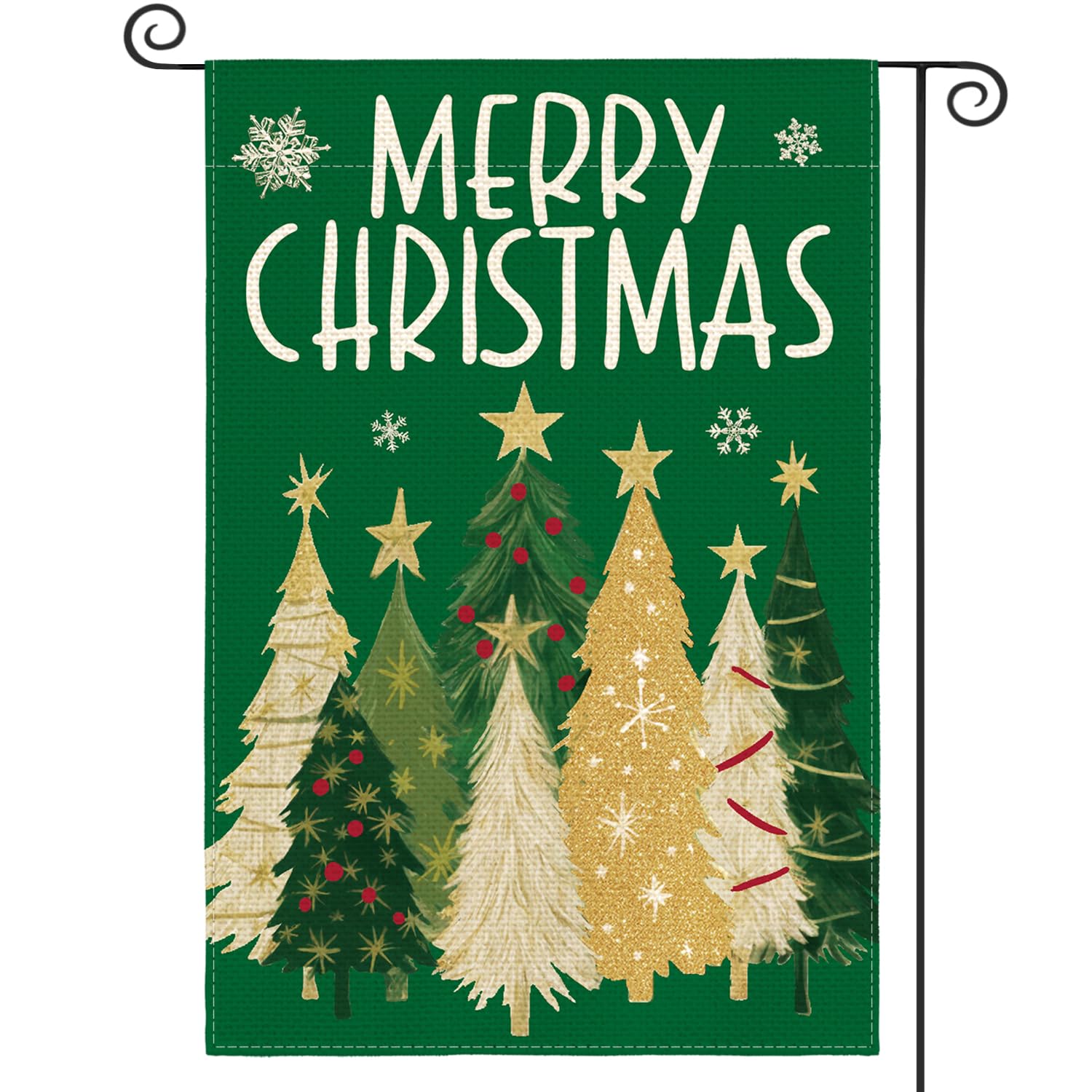 AVOIN colorlife Merry Christmas Garden Flag 12x18 Inch Double Sided Outside, Christmas Trees Winter Holiday Yard Outdoor Flag Green