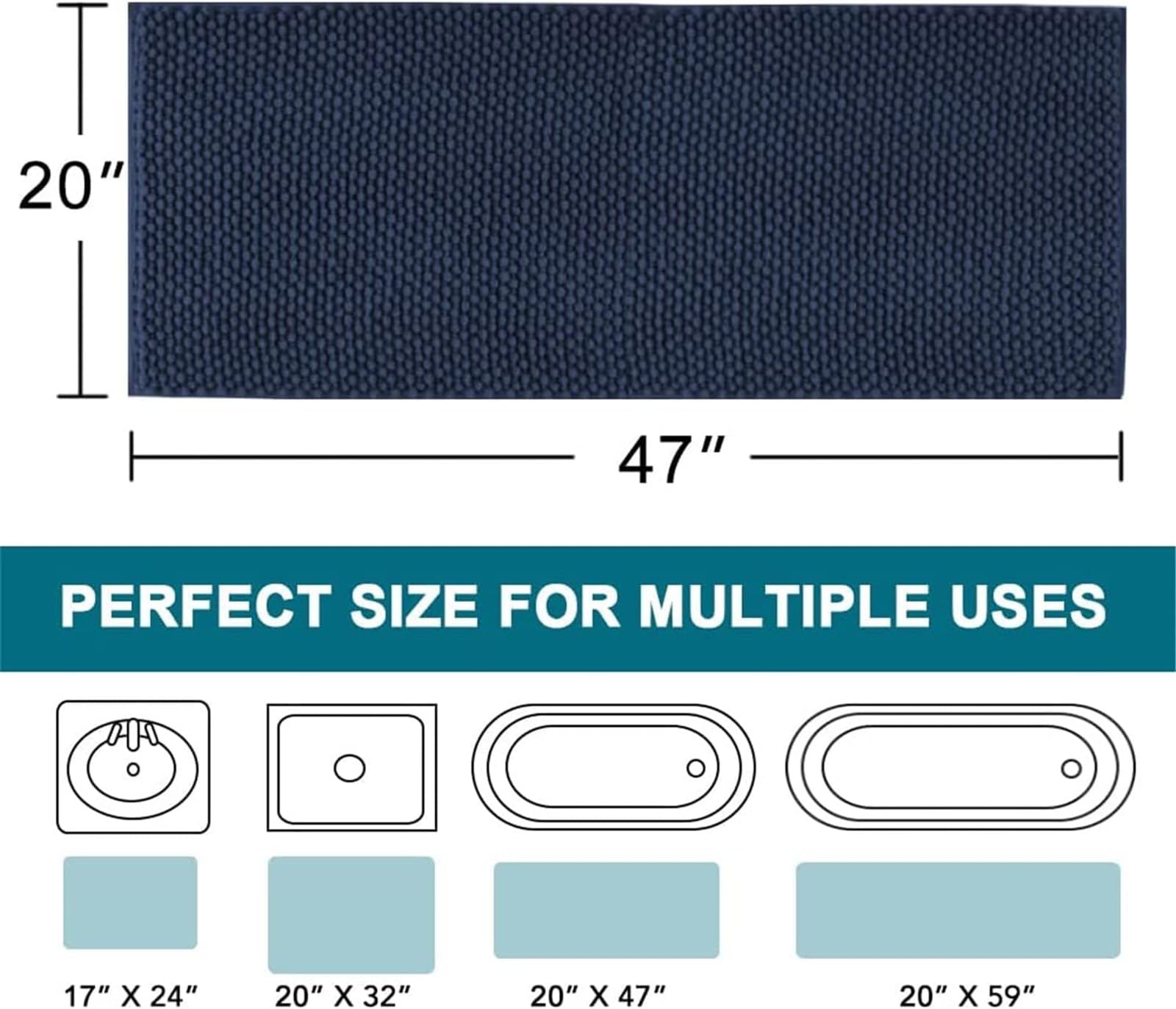 Tapis de bain antidérapant à séchage rapide, lavable, hygiénique, parfait pour les zones glissantes sûres et décoration d'intérieur élégante, 50 x 120 cm, bleu foncé