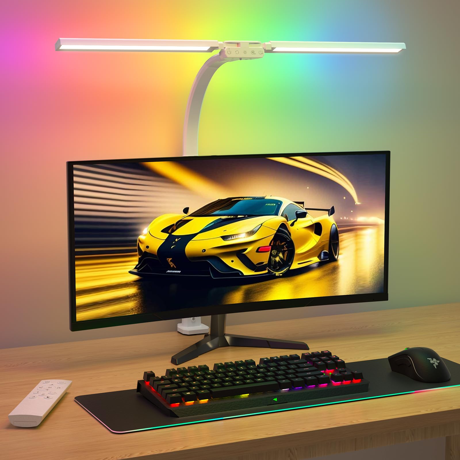 SIBRILLE Doppelkopf Schreibtischlampe LED Dimmbar, Klemmbar Monitor Lampe Tageslichtlampe für Büro, Augenschutz PC Lampe Tischlampe mit Schwanenhals