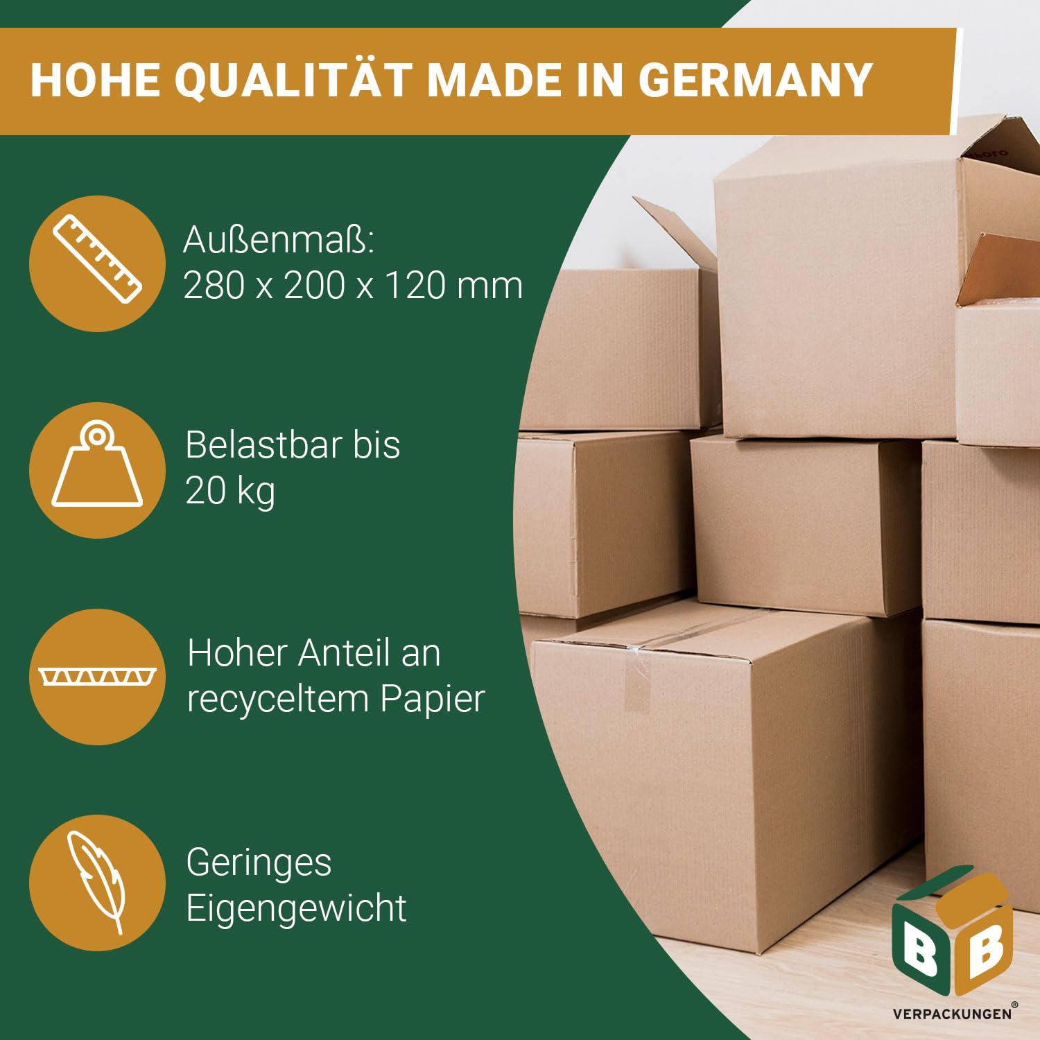 BB-Verpackungen 100x Faltkartons 280x200x120mm 1-wellig braun (100 Stück)| Kleiner Versandkarton, ideal als Warensendung, DHL Päckchen S, GLS/DPD XS-Paket