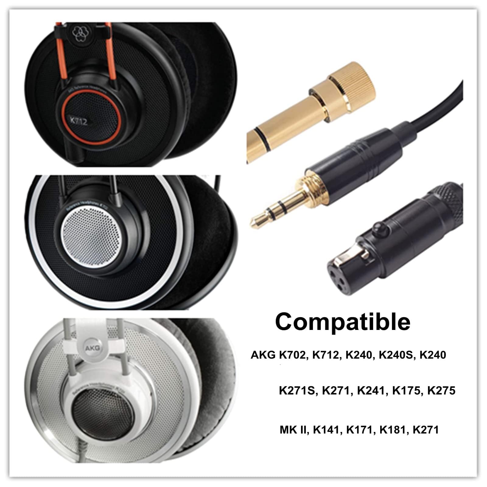 K702 Audiokabel, Spiralkabel, kompatibel mit AKG Q701, K712, K240, K240S, K240 MK II, K141, K171, K181, K271, K271S, K271 MK II, K241, K175, K275 Kopfhörerkabel. mit 6.35 mm-Adapter
