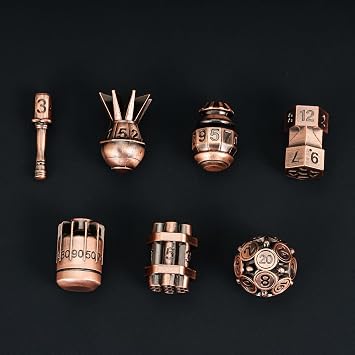cusdie 7-Die Creative Metal Dice Set DND Dice Set for TTRPG Dungeons and Dragons Role Playing Dice Games RPGsAncient Copper