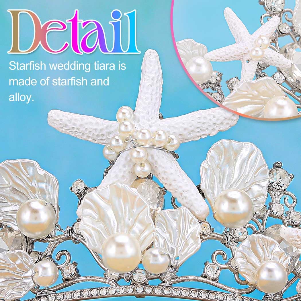 Kilshye Starfish Mermaid Crown Silver Shell Tiara Beach Wedding Headband for Women - Image 4
